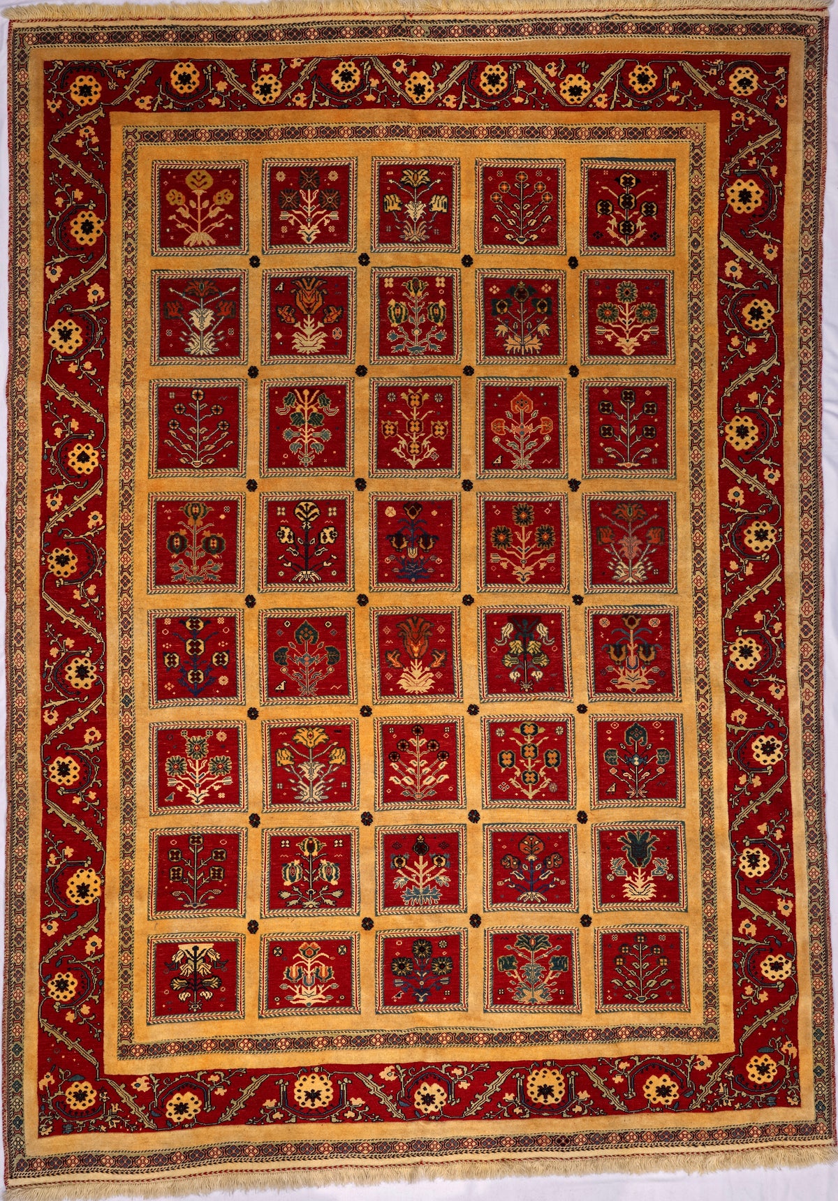 Persian Shiraz Carpet Kilim Rug | 6' 12" X 9' 10" | Panel Design | Red & Yellow Colours | Tribal Production