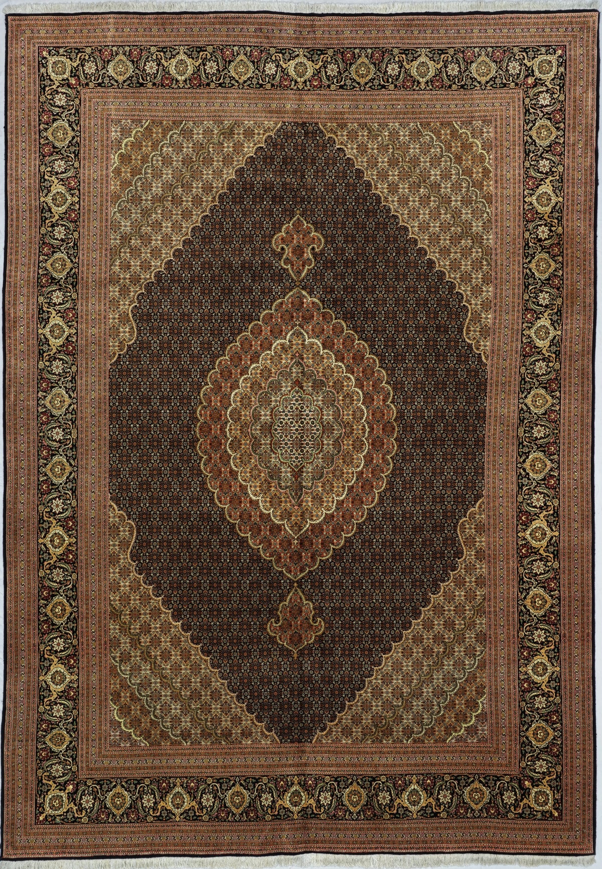Persian Tabriz Mahi Rug | 8' 2" X 11' 9" | Black & Green Colours | Urban Production