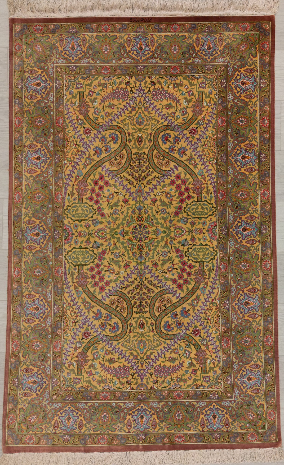 Persian Qom Rug | 3' 1" X 5' | Light Colours | Floral Design | Extremely Fine | Pure Silk | Urban Production
