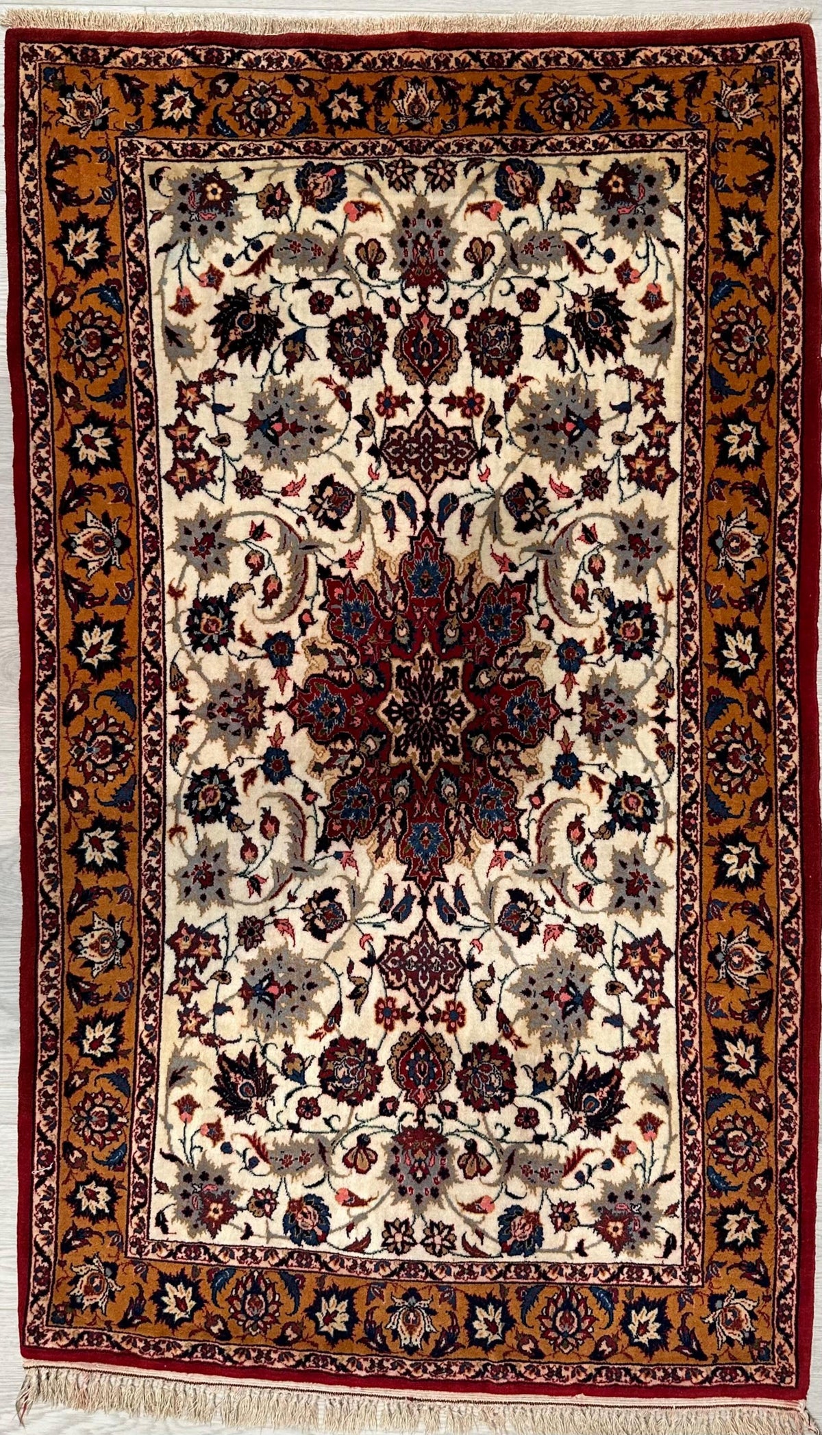 Vintage Persian Isfahan Rug Circa 1960 | 2' 6" X 4' 3" | Multicolour | Floral Design | Urban Production