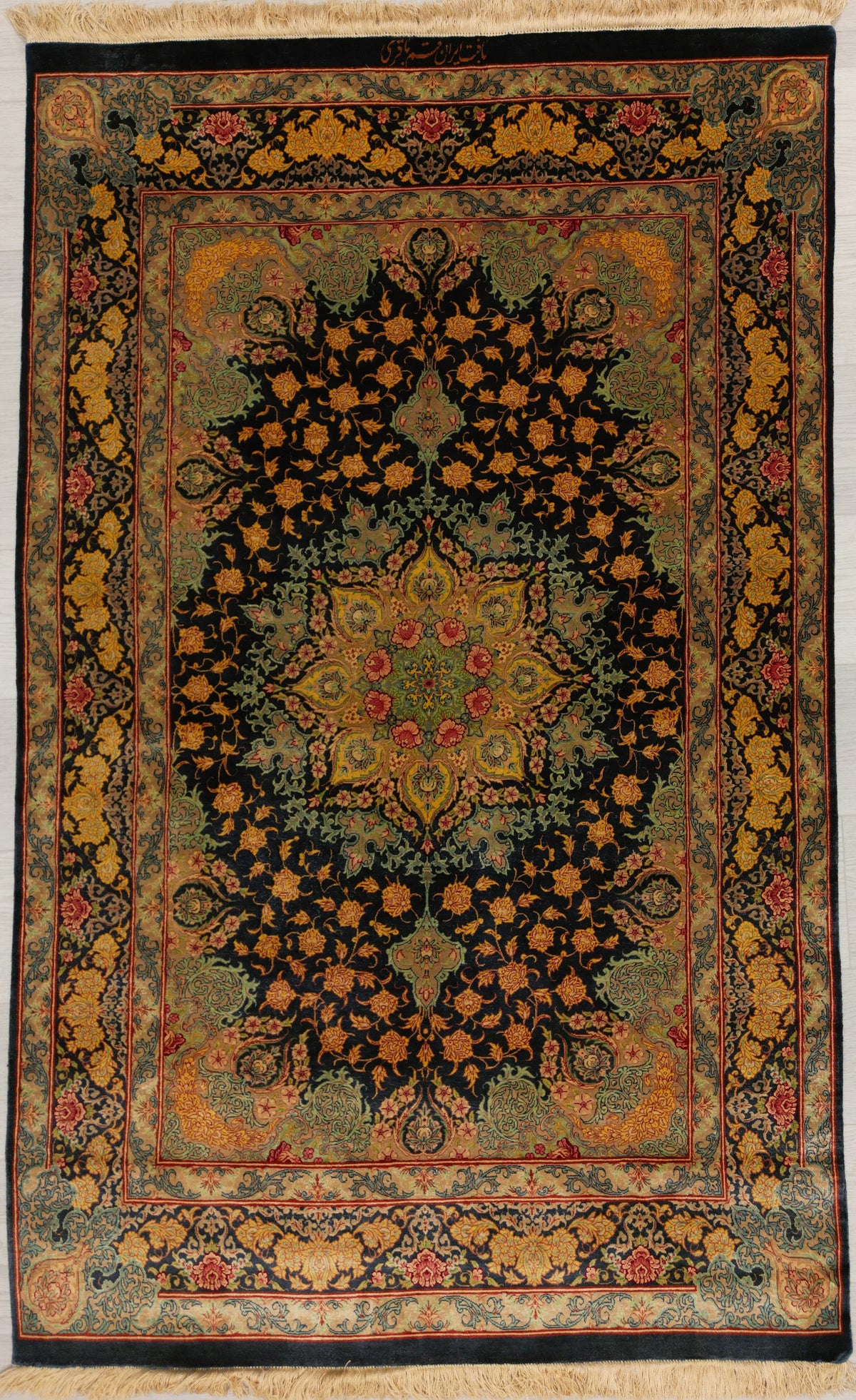 Persian Qom Rug | 3' 3" X 5' 1" | Aquamarine Colour | Pure Silk | Urban Production