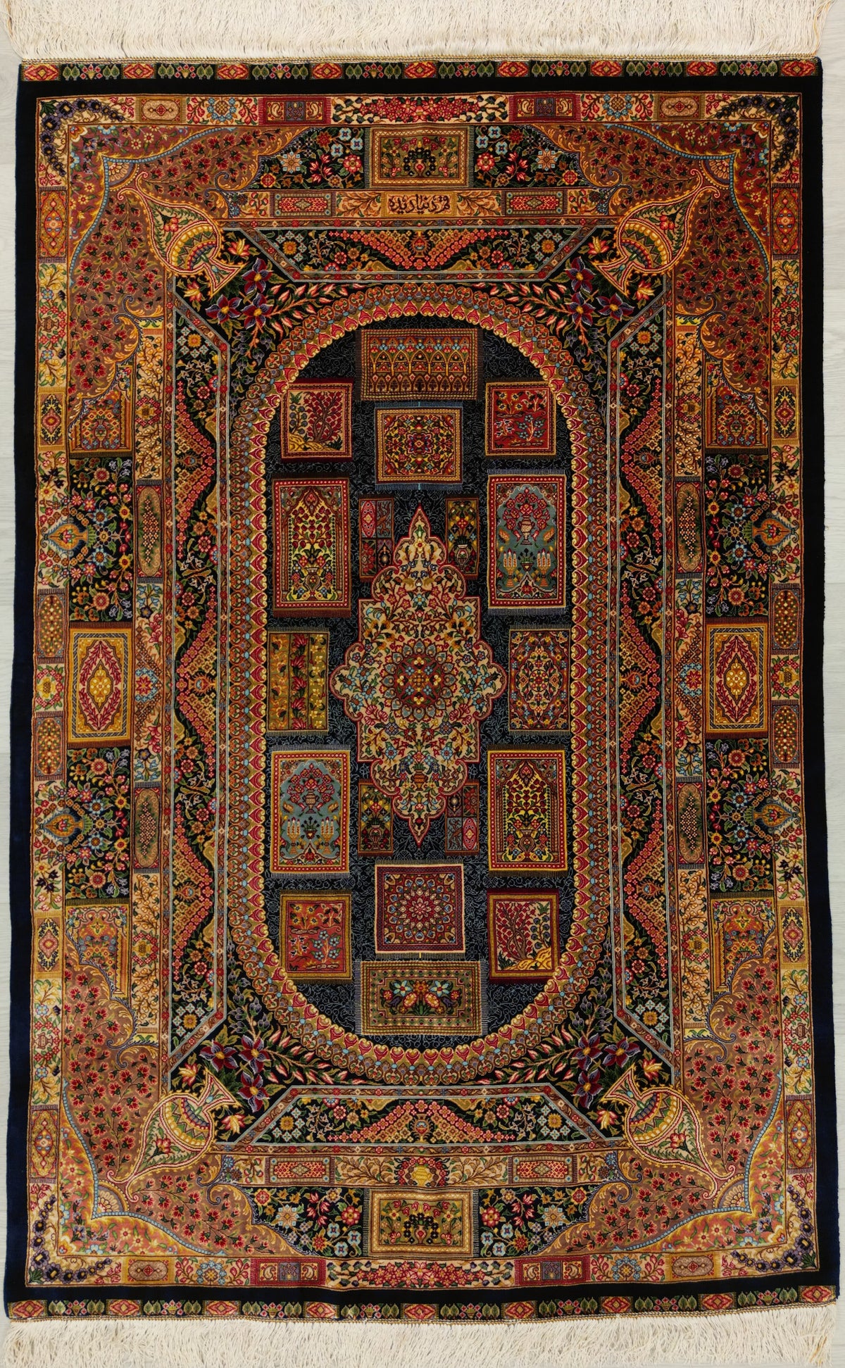 Persian Qom Rug | 3' 3" X 4' 11" | Multicolour | Floral Design | Extremely Fine | Urban Production