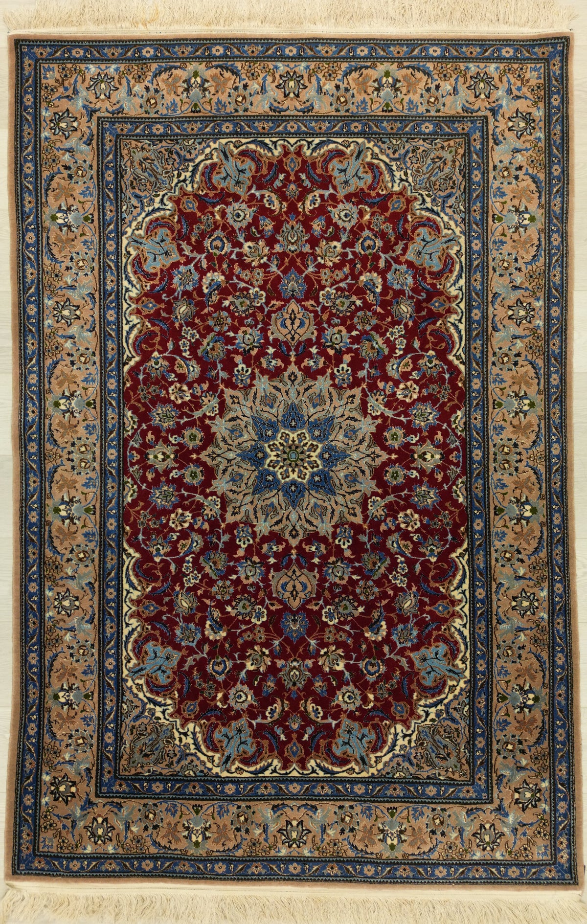 Persian Nain Rug | 4' 0" X 6' 1" | Medallion Design | Red 7 Blue Colours | Urban Production