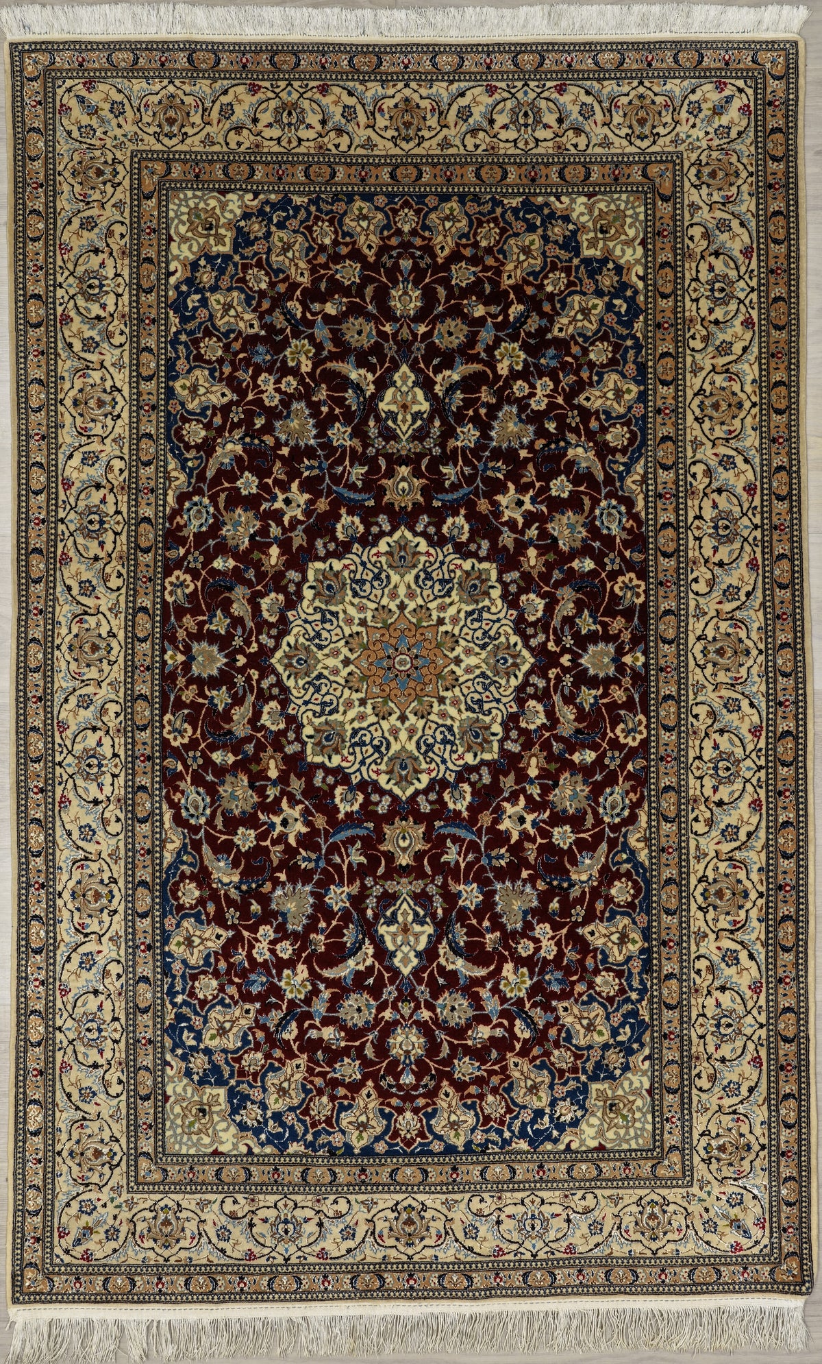 Vintage Persian Nain Rug Circa 1970 | 4' 3" X 6' 8" | Medallion Design | Red & Cream Colours | Urban Production