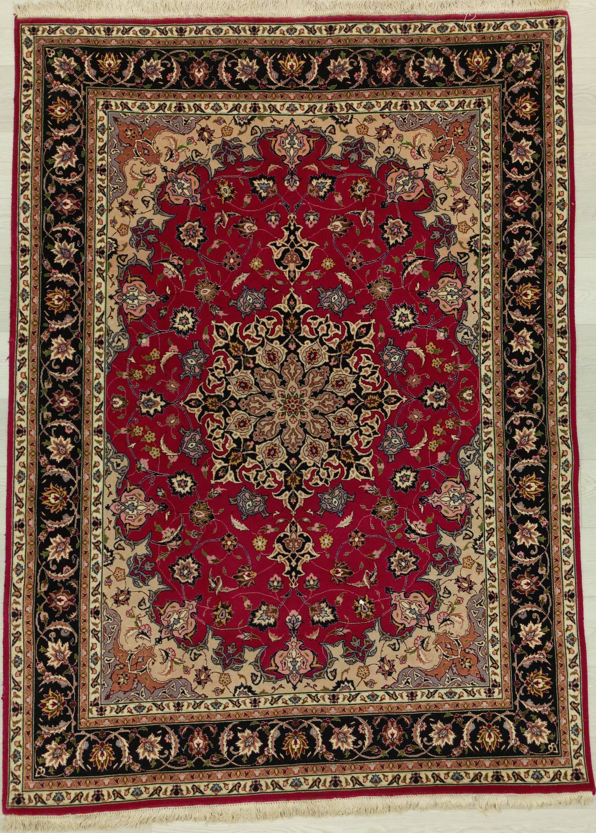 Persian Tabriz Rug | 4' 11" X 6' 9" | Medallion Design | Red & Black Colours | Urban Production