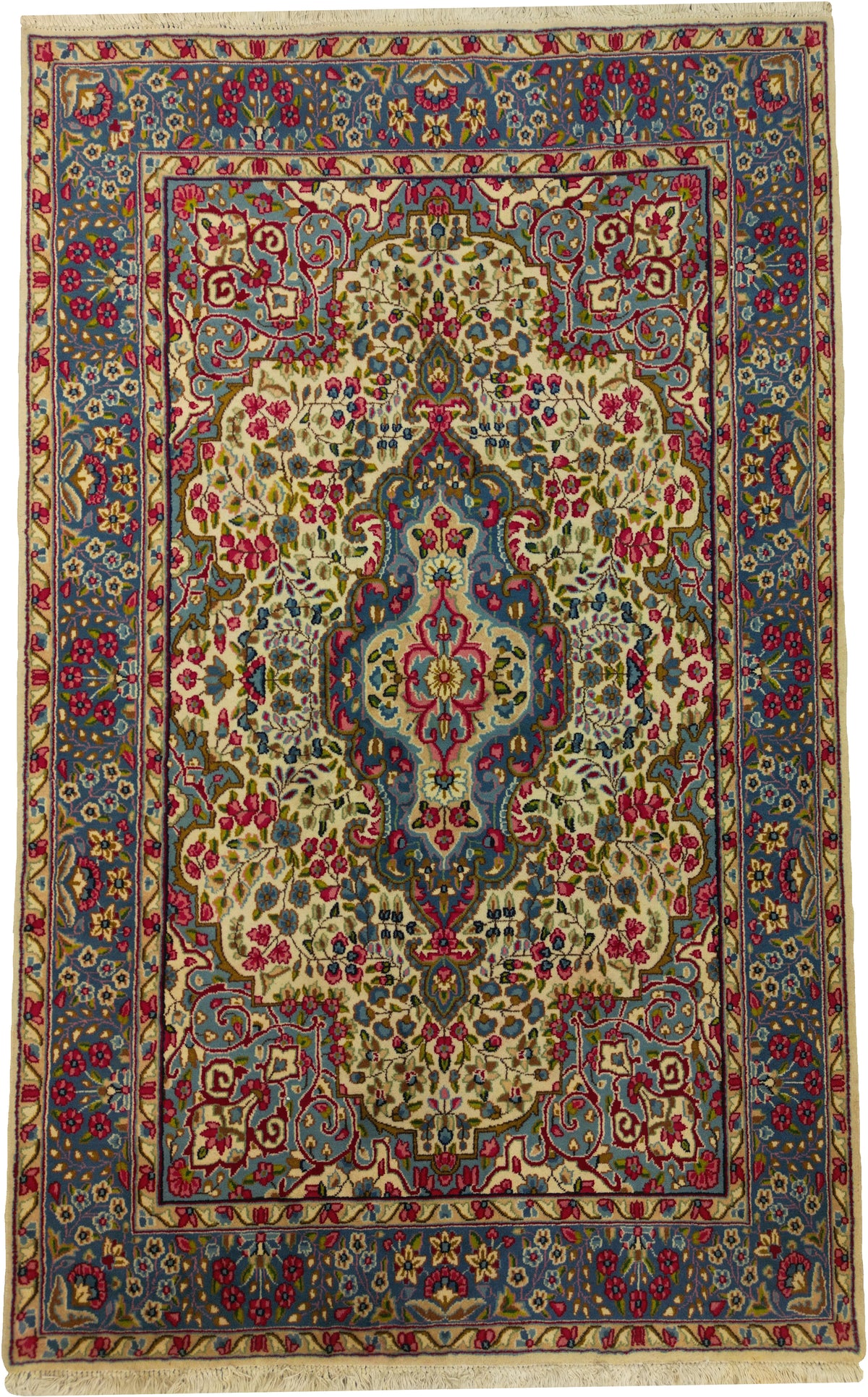 Persian Kerman Rug | 4' 11" X 7' 10" | Medallion Design | Cream & Blue Colours | Urban Production