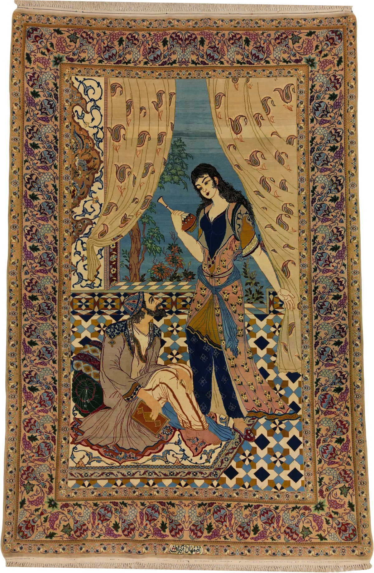 Persian Isfahan Rug | 4' 12" X 7' 6" | Multicolour  | Pictorial Design | Urban Production