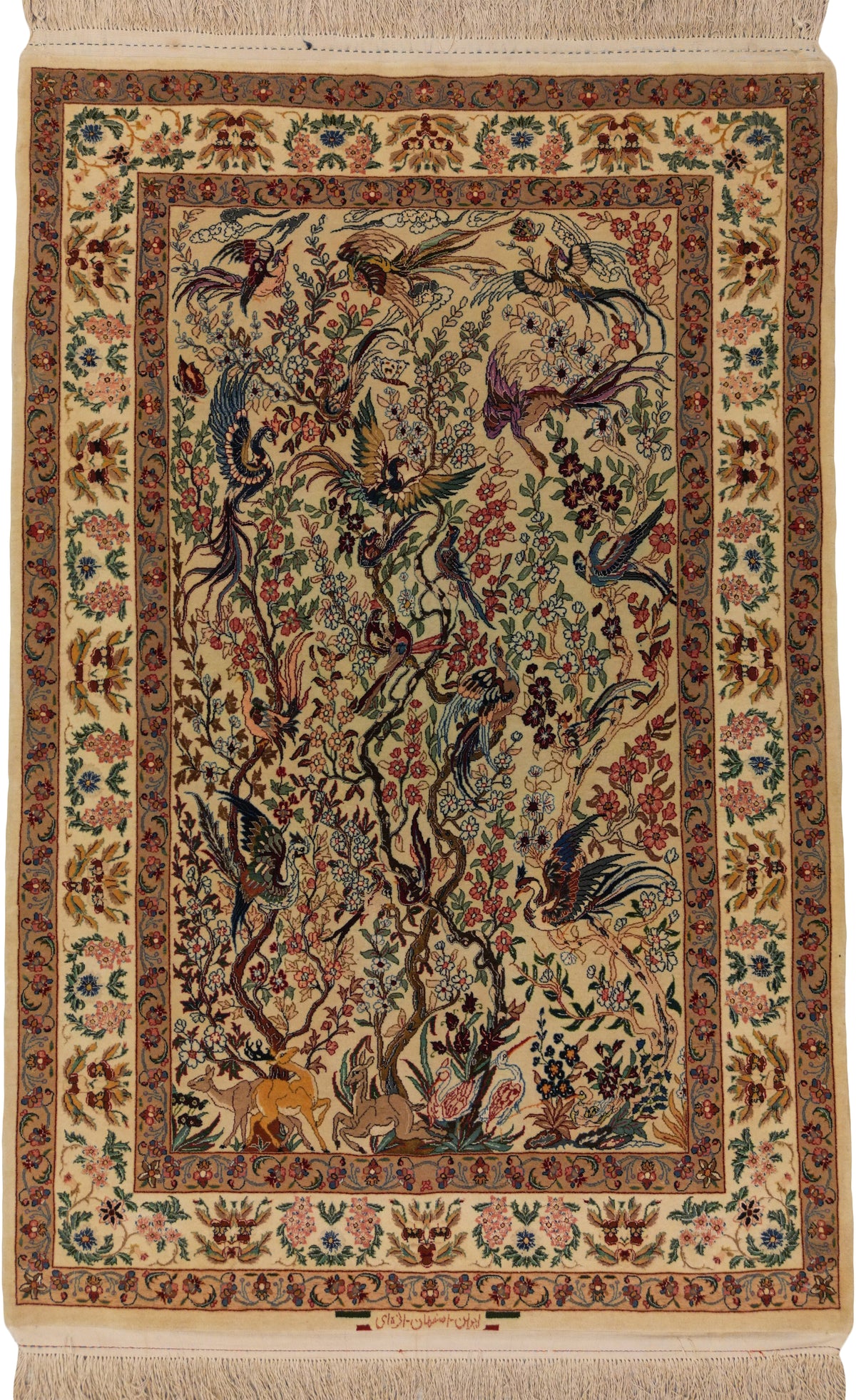 Persian Isfahan Rug | 3' 8" X 5' 7" | Flora & Fauna Design | Light Colours | Urban Production