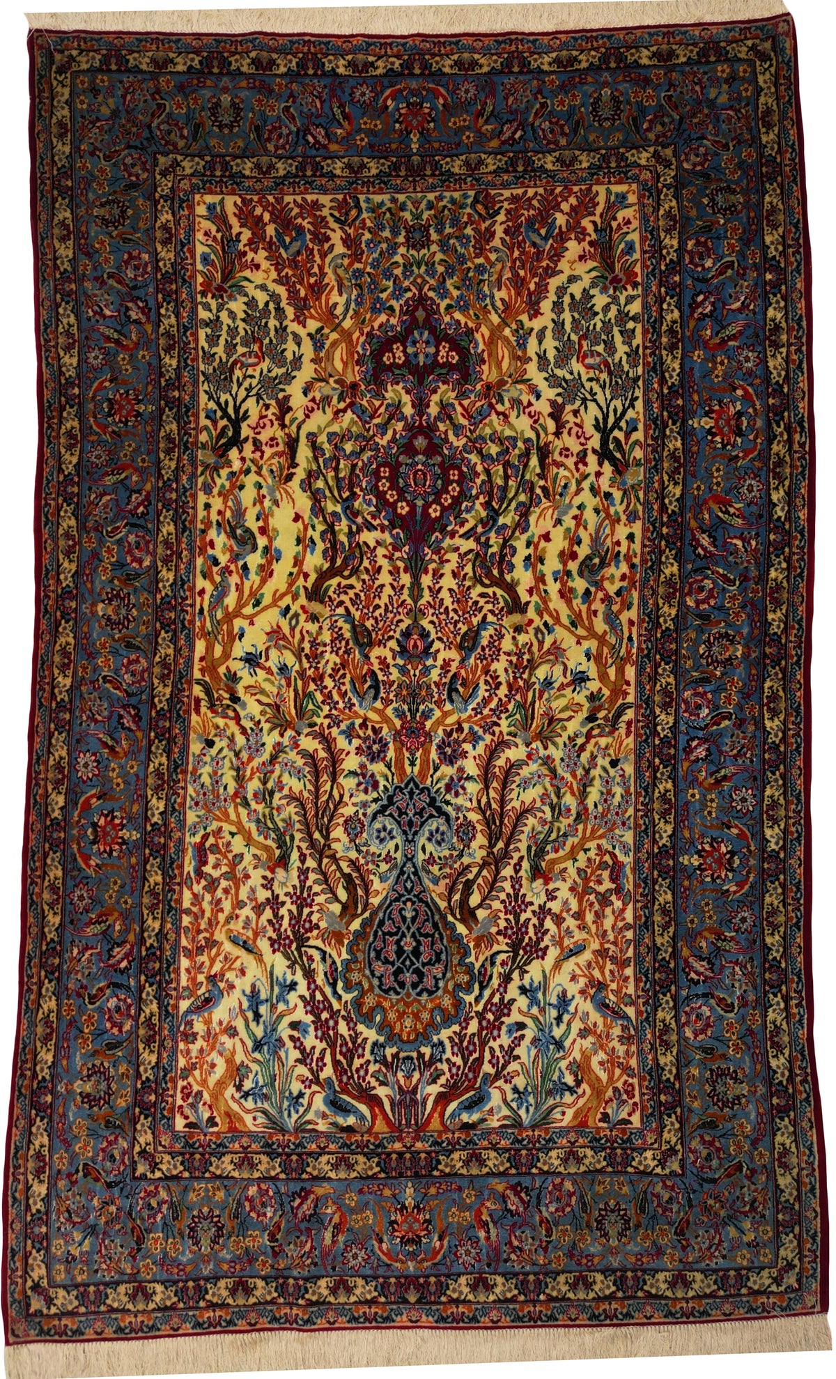 Persian Isfahan Rug | 5' 1" X 8' 4" | Tree of Life Design | Cream & Blue Colours | Urban Production