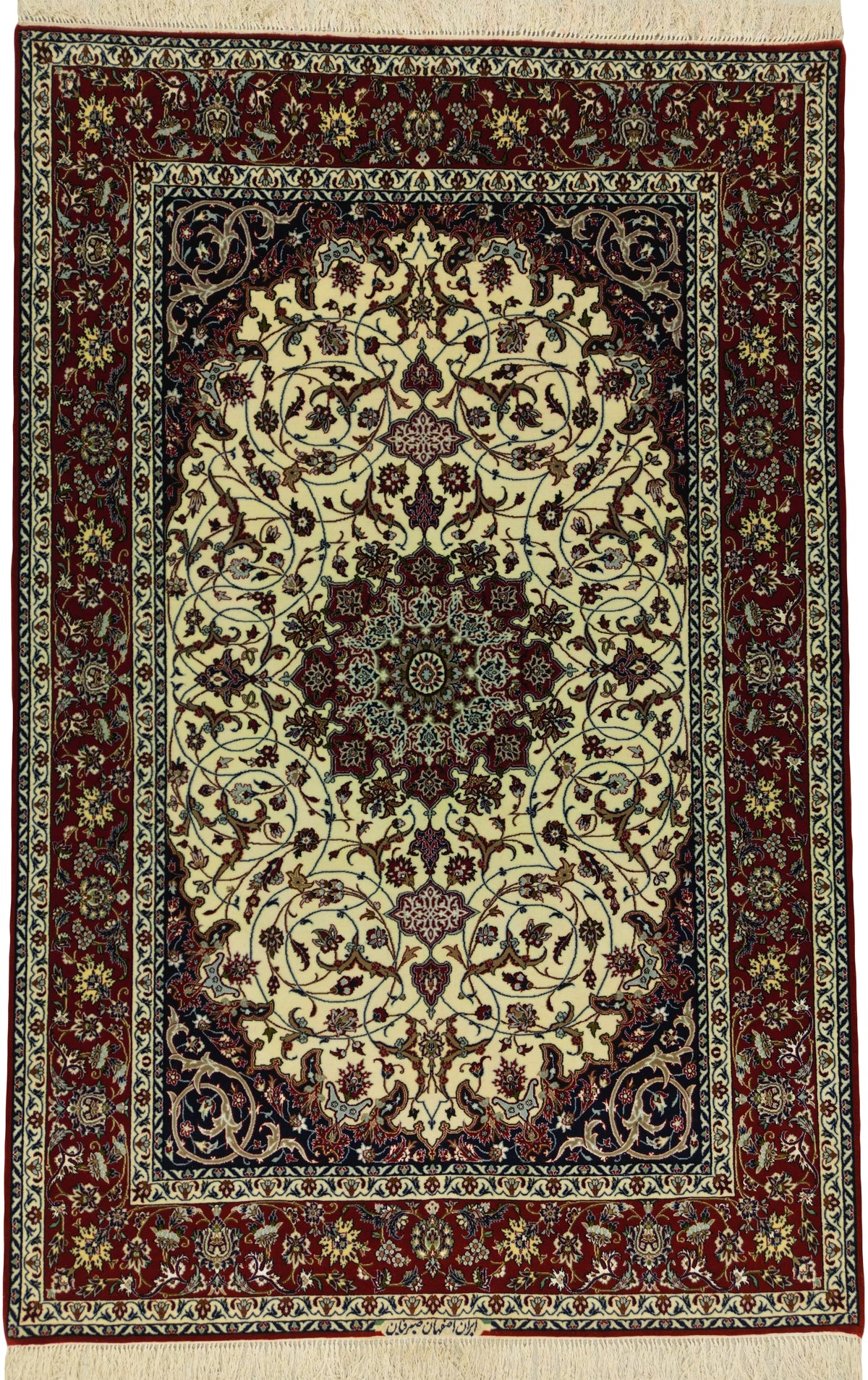 Persian Isfahan Rug | 5' 0" X 7' 9" | Medallion Design | Red & Cream Colours | Urban Production