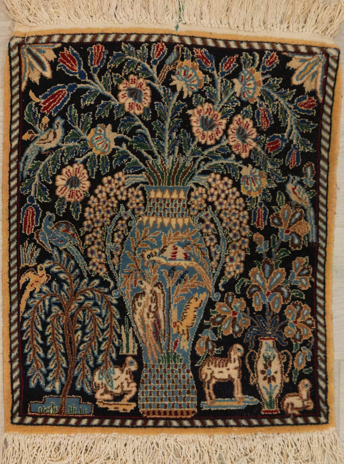 Persian Nain Rug | 1' 5" X 1' 10" | Vase Design | Blue Colour | Urban Production