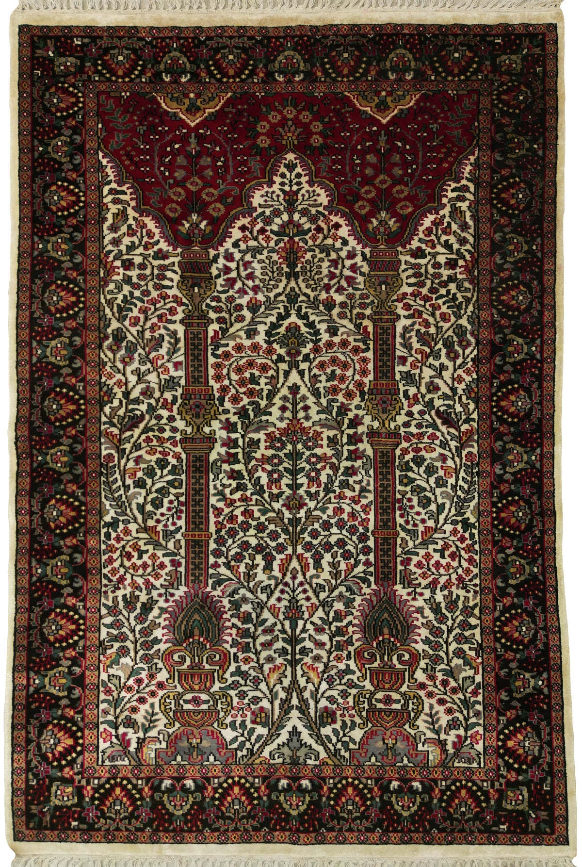 Pakistani Rug | 4' 0" X 6' 0" | Prayer Rug Design | Cream & Black Colours | Urban Production