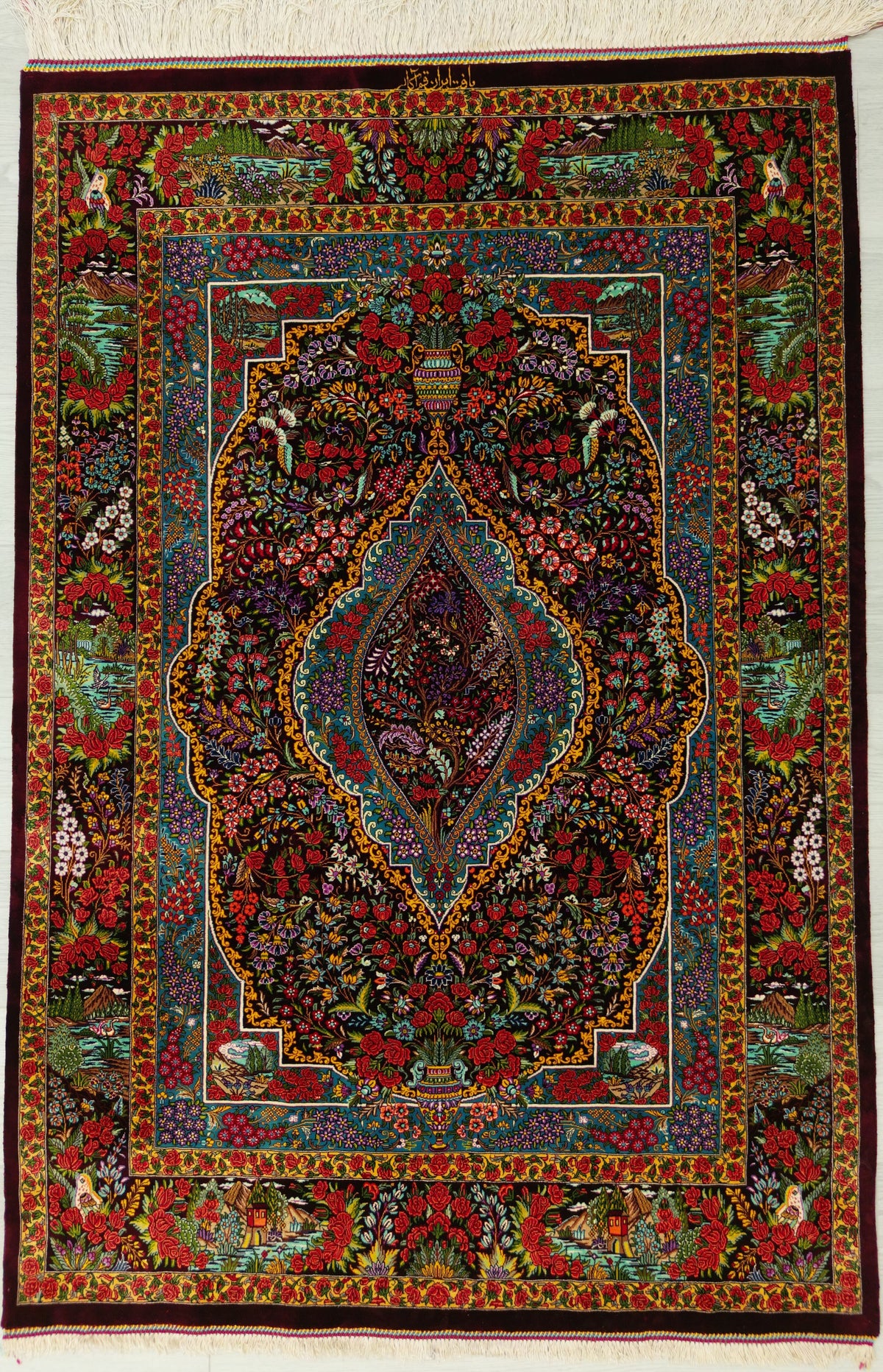 Persian Qom Rug | 3' 3" X 4' 10" | Medallion Design | Multicolour | Extremely Fine | Urban Production