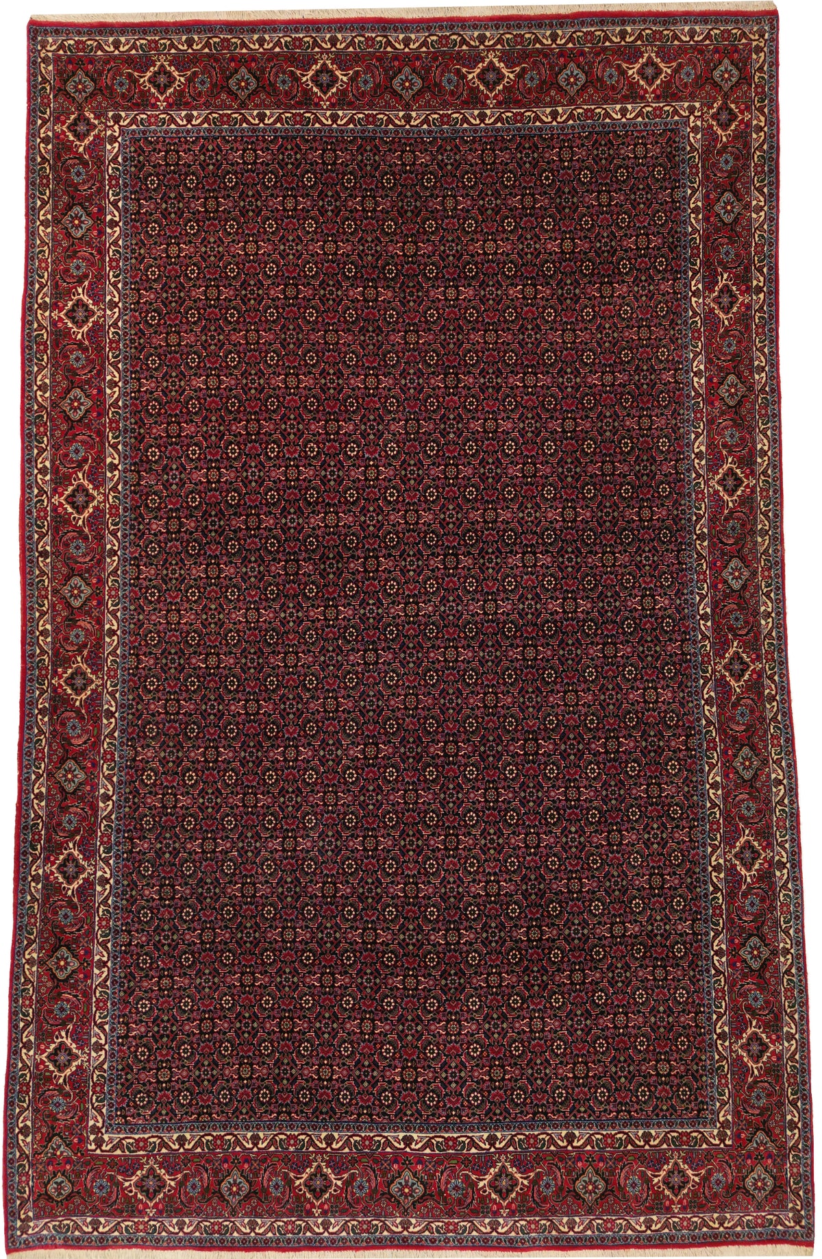 Persian Bijar Rug | 6' 6" X 10' 3" | Herati Design | Midnight Blue & Red Colours | Urban Production