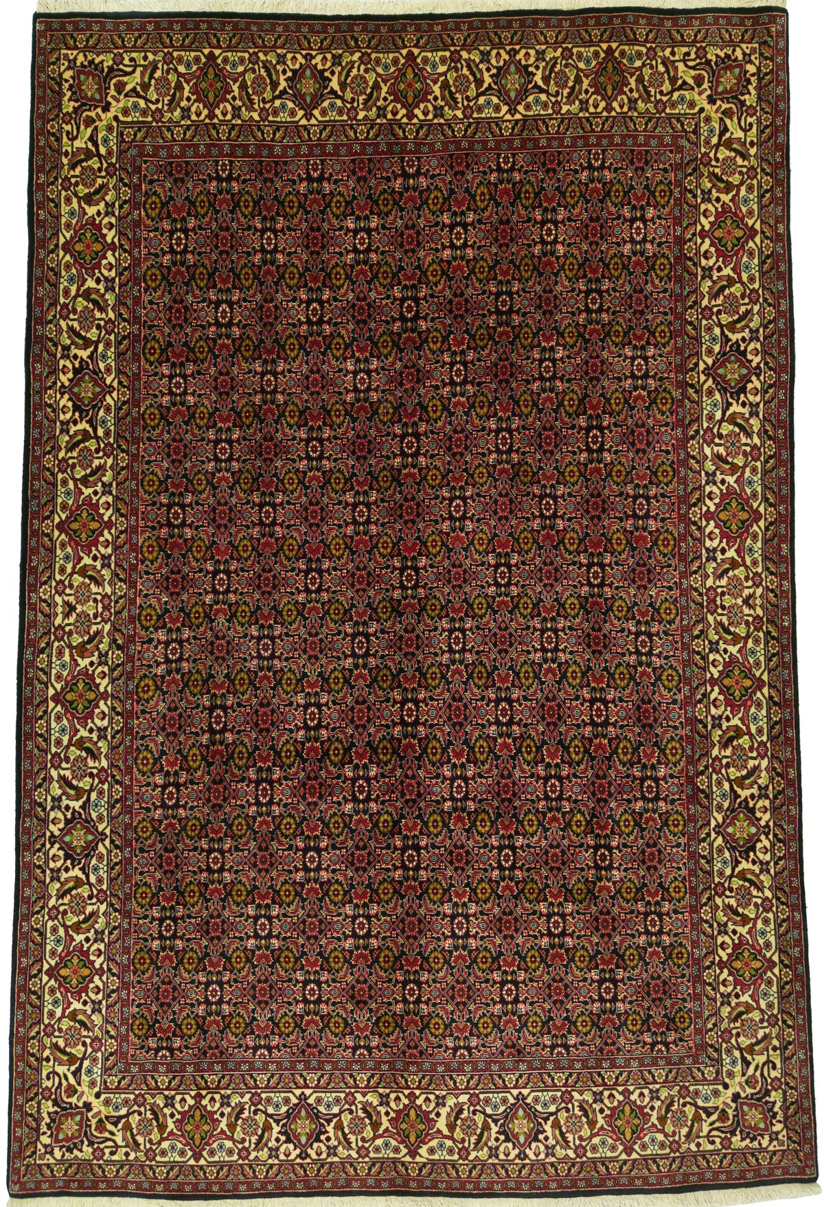 Persian Bijar Rug | 6' 5" X 9' 8" | Herati Design | Midgnight Blue & Red Colours | Urban Production
