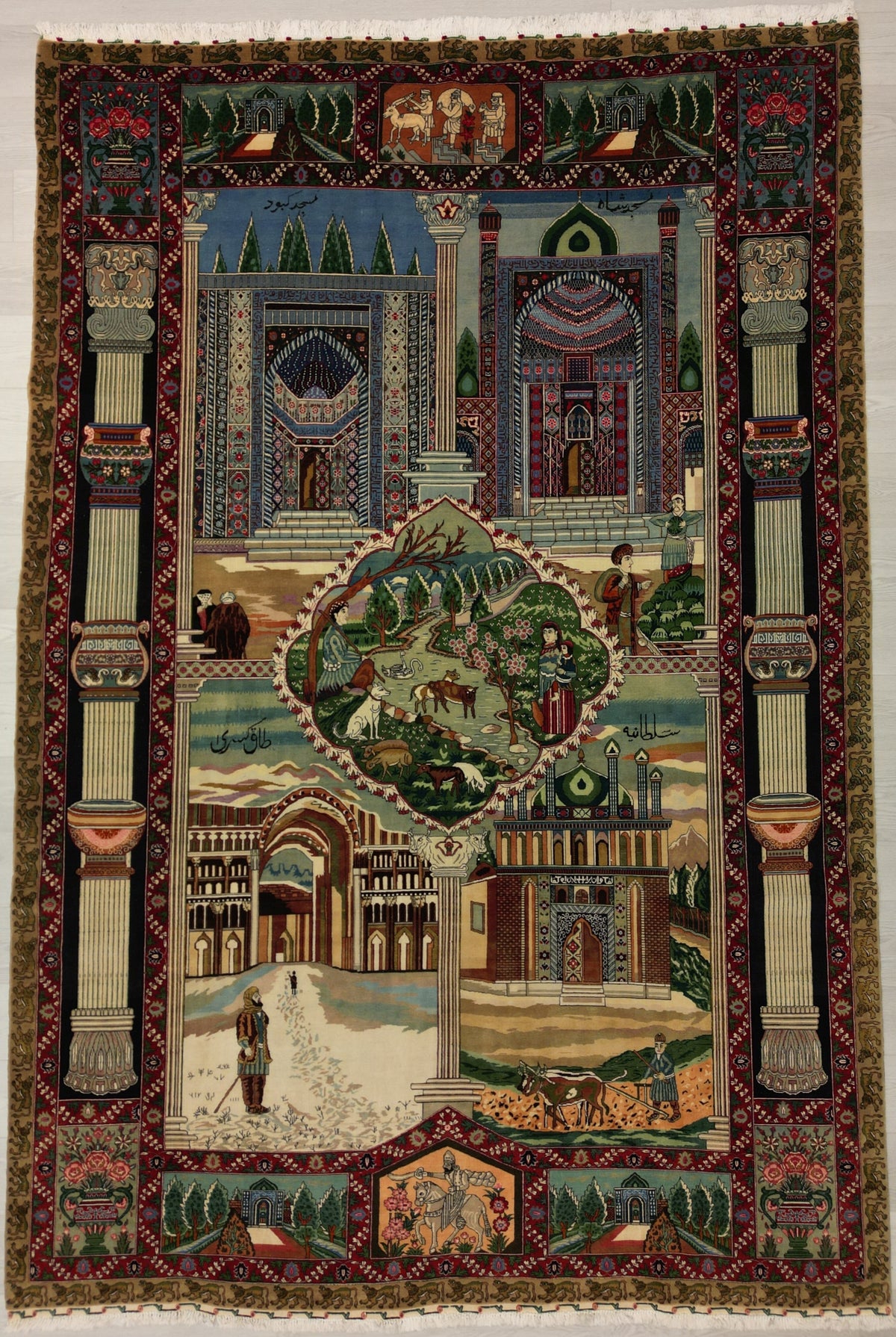 Persian Tabriz Rug | 6' 9" X 9' 12" | Pictorial Design | Multicolour | Urban Production