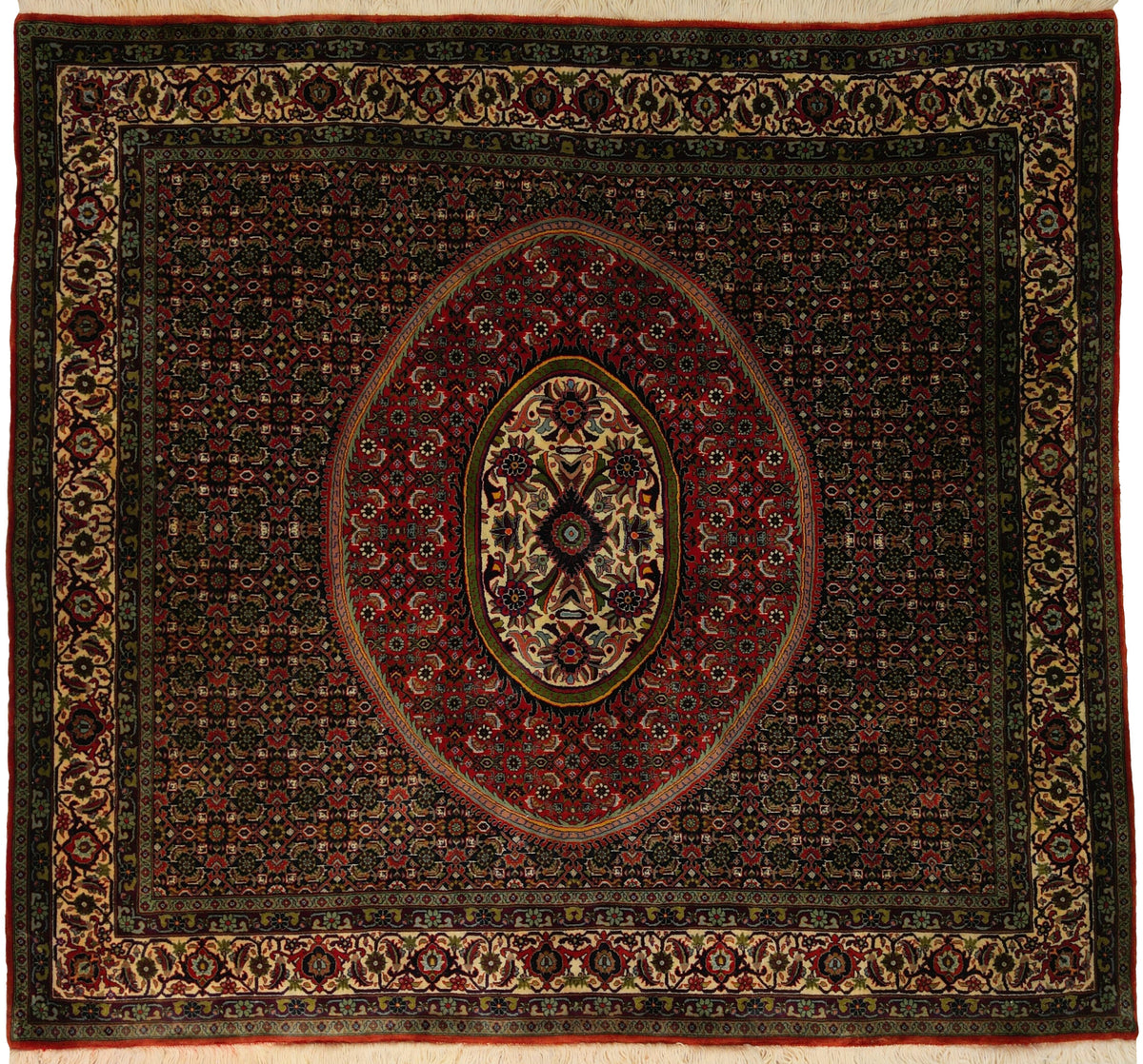 Persian Bijar Rug | 6' 8" X 6' 3" | Medallion Herati Design | Midnight Blue & Red Colours | Urban Production
