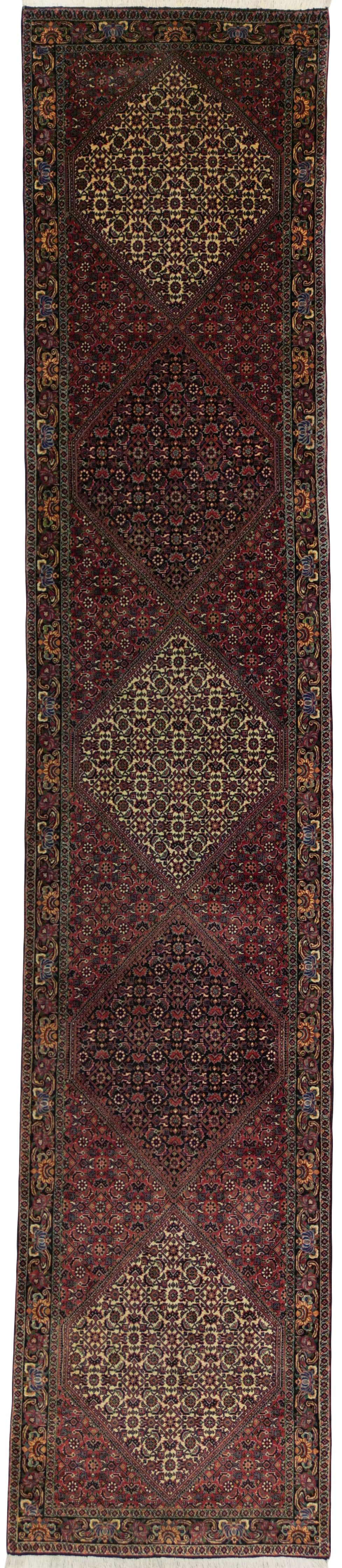 Persian Bijar Rug | 2' 9" X 13' 8" | Herati Motif | Red & Ivory Colours | Urban Production