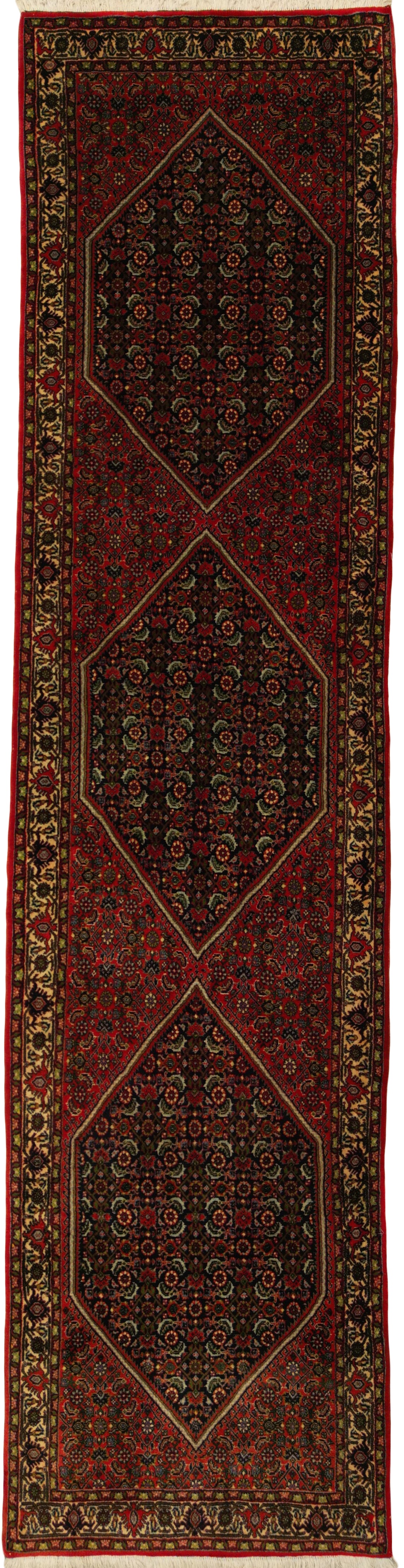 Persian Bijar Rug | 2' 8" X 10' 7" | Herati Motif | Red & Black Colours | Urban Production