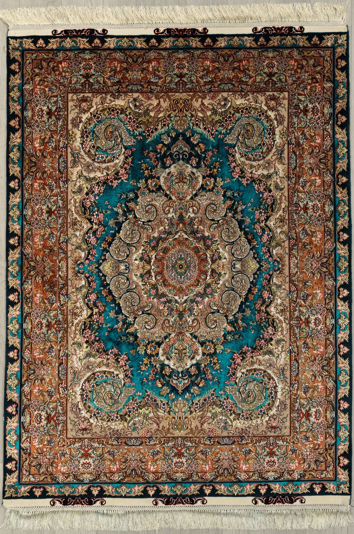 Persian Tabriz Rug | 4' 11" X 6' 7" | Medallion Design | Blue & Peach Colours | Urban Production