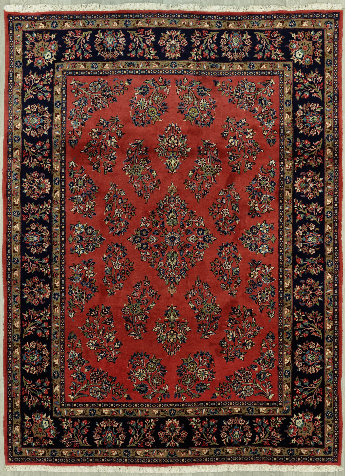 Persian Sarouk Rug | 6' 7" X 8' 9" | Floral Design | Salmon Colour | Urban Production
