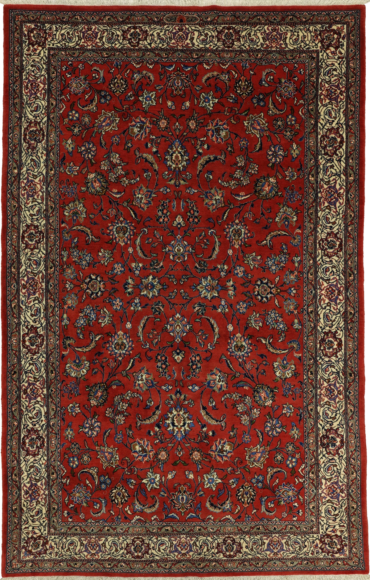 Persian Sarouk Rug | 6' 8" X 10' 4" | Floral Design | Coral Colour | Urban Production