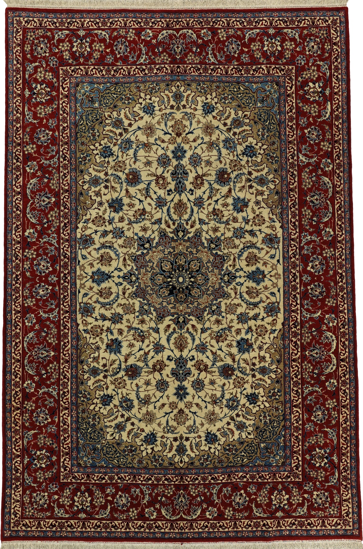 Persian Isfahan-Najafabad Rug | 6' 8" X 10' 1" | Medallion Design | Red & Beige Colours | Urban Production