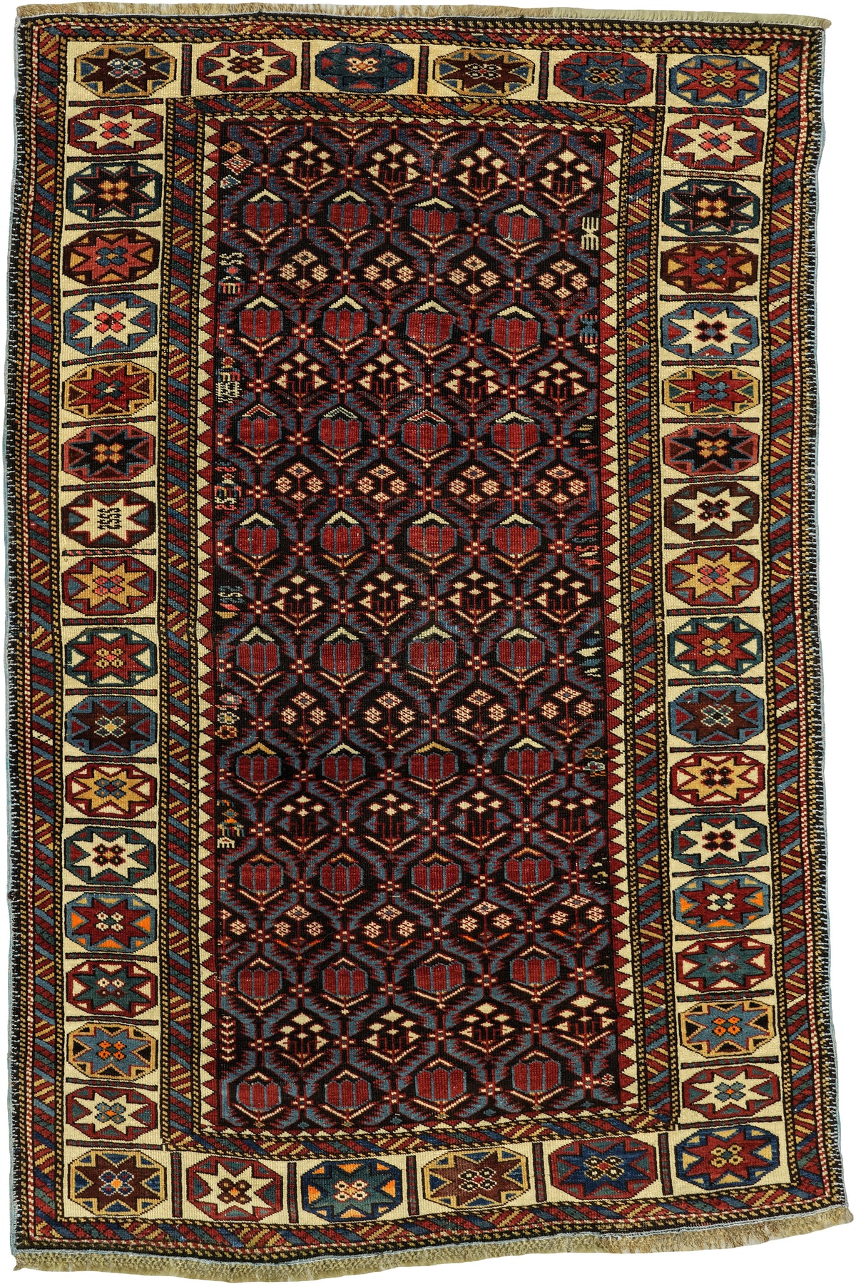 Antique Caucasian Kuba Rug Circa 1900 | 3' 7" X 5' 5" | Geometric Allover Design | Multicolour | Tribal Production