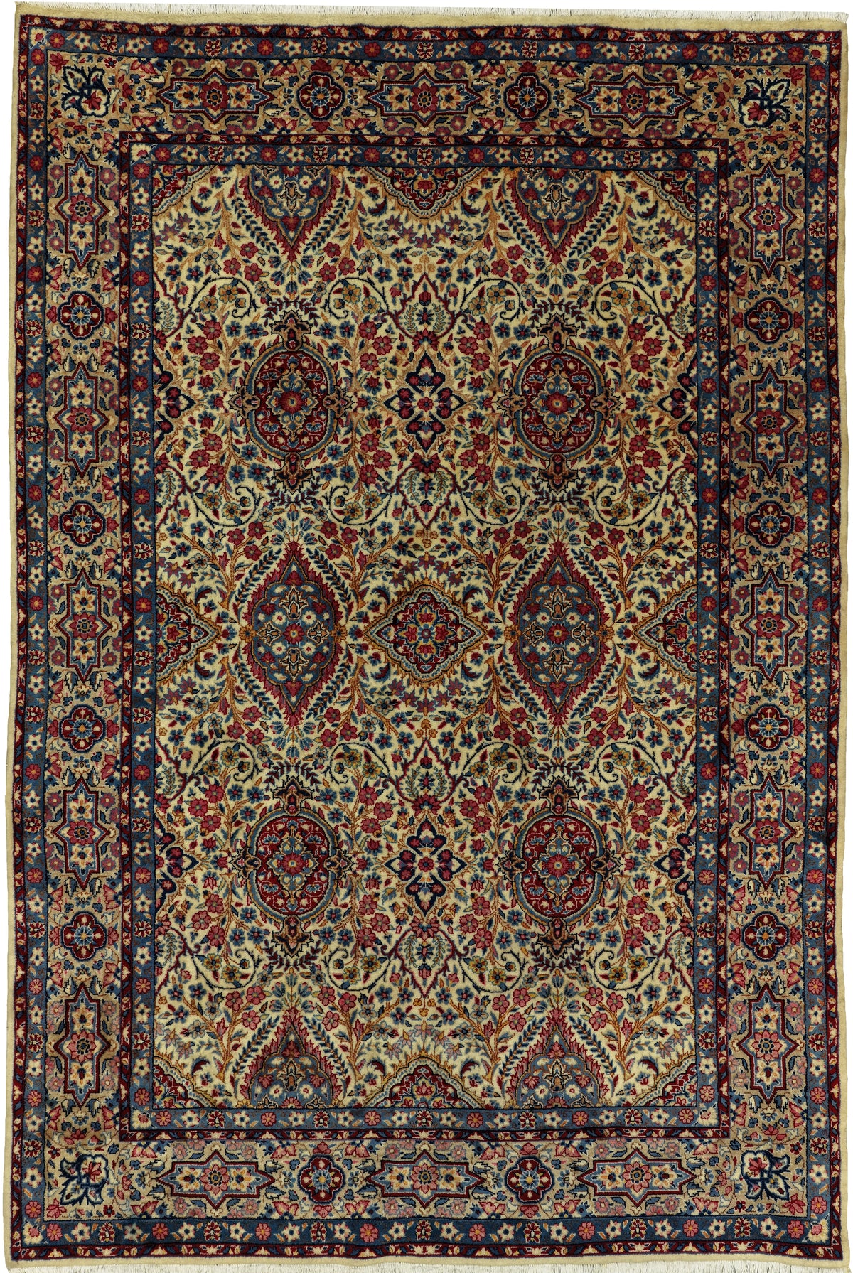 Persian Yazd Rug | 6' 5" X 9' 7" | Allover Floral Design | Light Colours | Urban Production