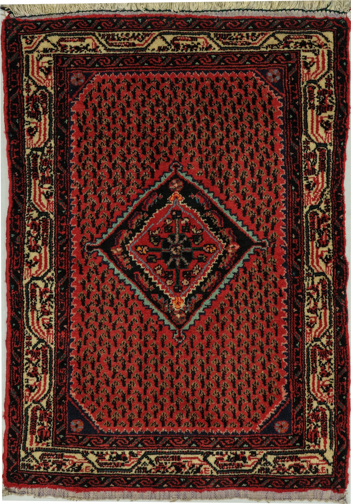Persian Hamadan Engelass Rug | 2' 3" X 3' 1" | Red Colour | Paisley Motif | Tribal Production