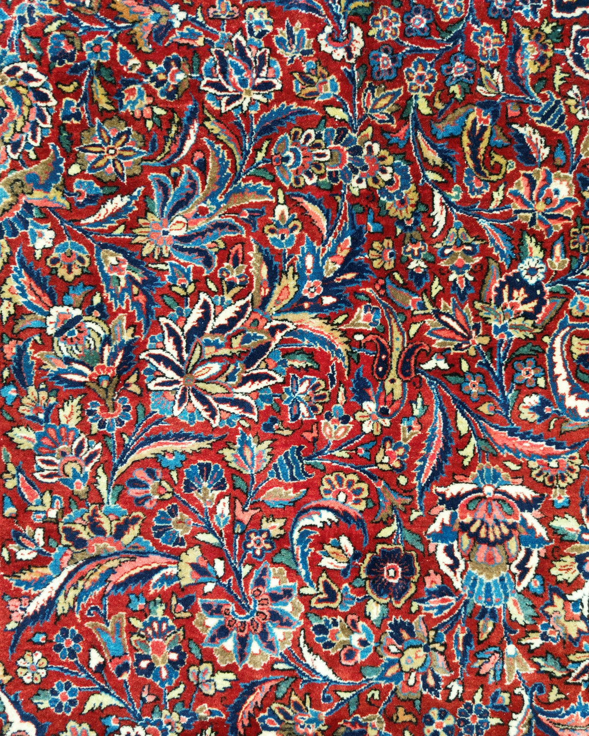 Antique Persian Kashan Rug Circa 1930 | 10' 1" X 16' 2" | Floral Design | Red & Navy Blue Colours | Finely Woven | Urban Production