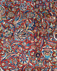 Antique Persian Kashan Rug Circa 1930 | 10' 1" X 16' 2" | Floral Design | Red & Navy Blue Colours | Finely Woven | Urban Production