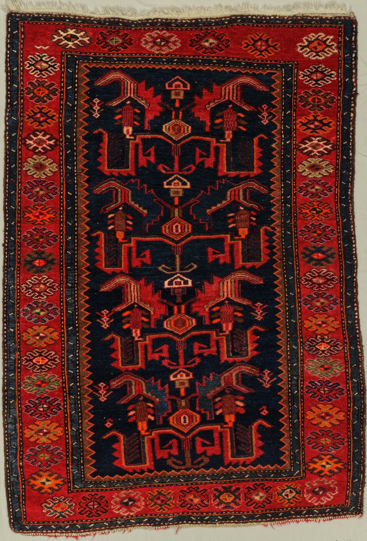 Vintage Malayer Rug Circa 1950 | 4' 4" X 6' 2" | Red & Blue Colours | Geometric Design | Tribal Production