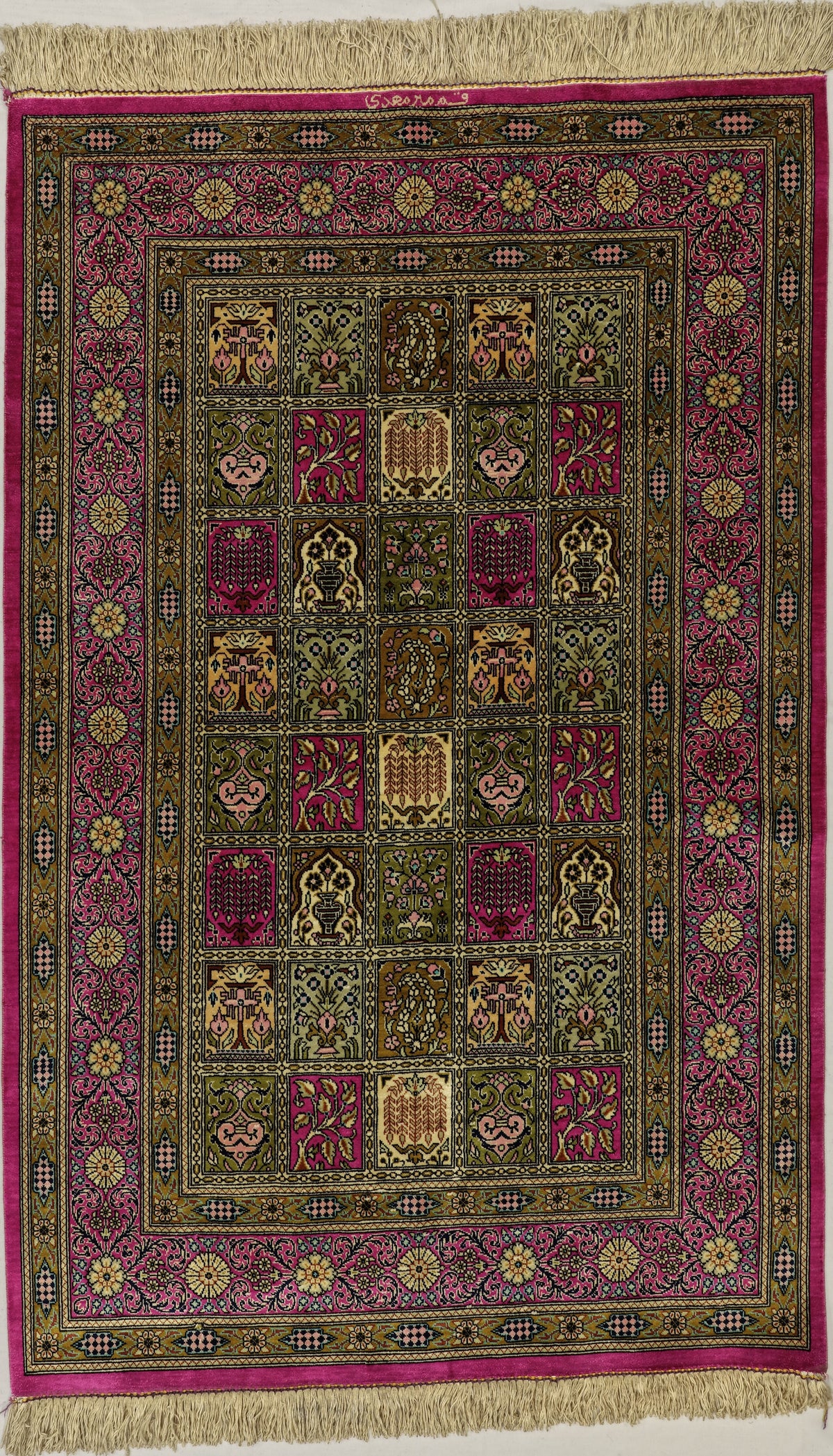 Persian Qom Rug | 2' 6" X 4' | Purple Colour | Garden/Panel Design | Pure Silk | Urban Production