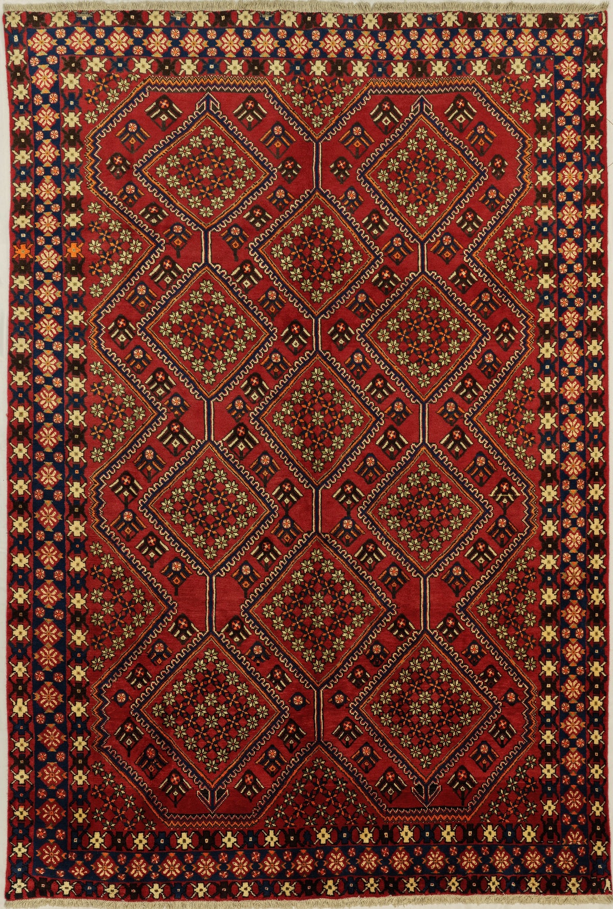Persian Bakhtiari Rug | 3' 2" X 16' 11" | Red Colour | Geometric Design | Allover Design | Tribal Production