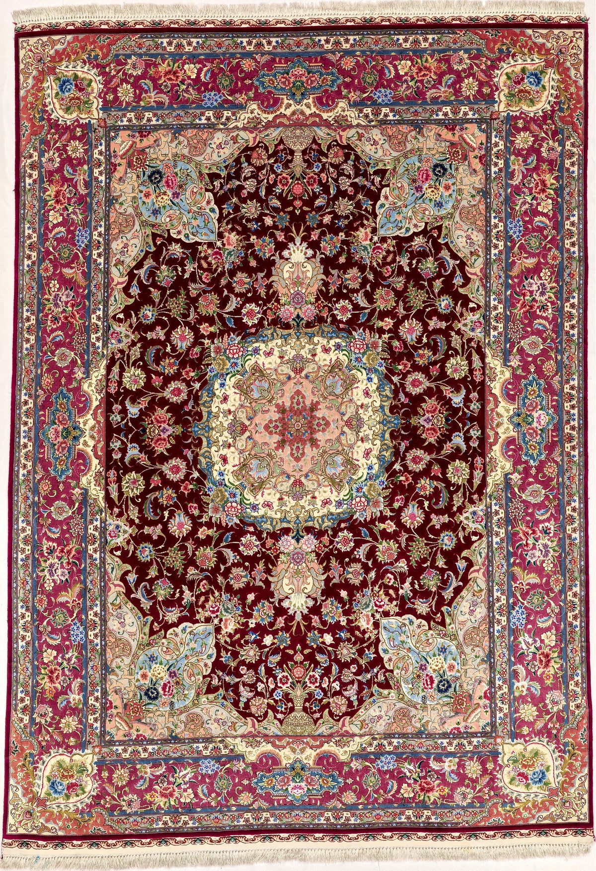 Persian Tabriz Rug | 4' 11" X 7' | Red & Pink Colours | Floral Medallion Design | Urban Production