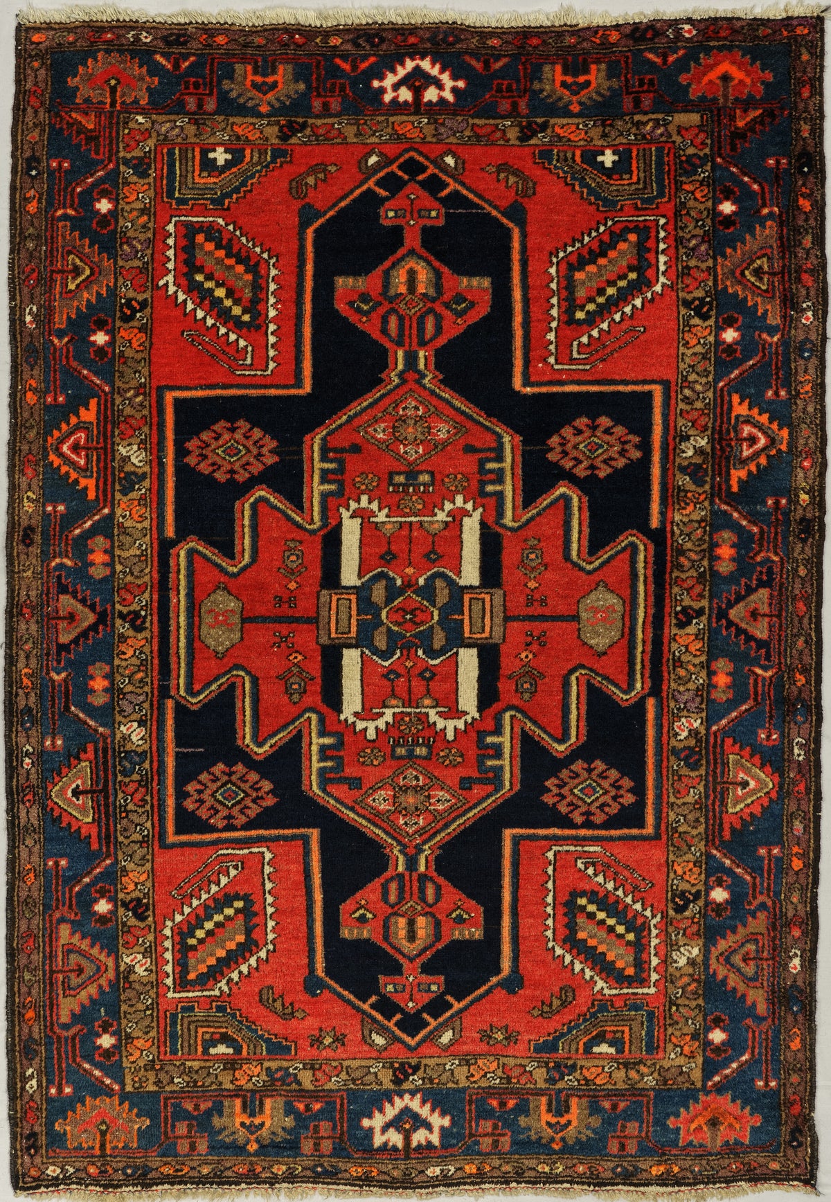 Vintage Persian Zanjan Rug Circa 1940 | 4' 4" X 6' 2" | Midnight Blue & Red Colours | Tribal Production