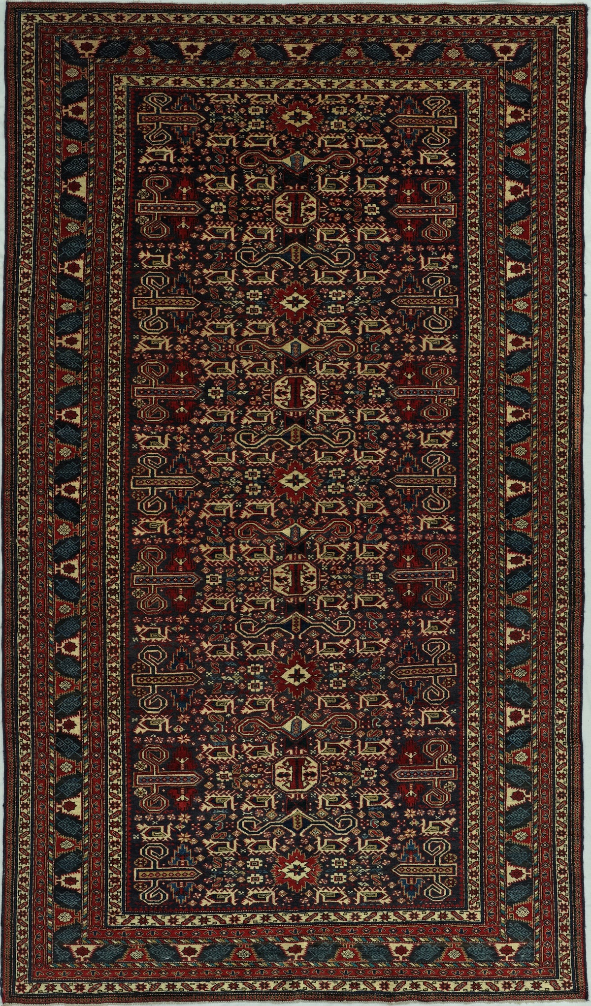 Vintage Persian Ardabil Rug Circa 1940 | 5' 4" X 9' 2" | Midnight Blue Colours | Geometric Allover Design | Tribal Production