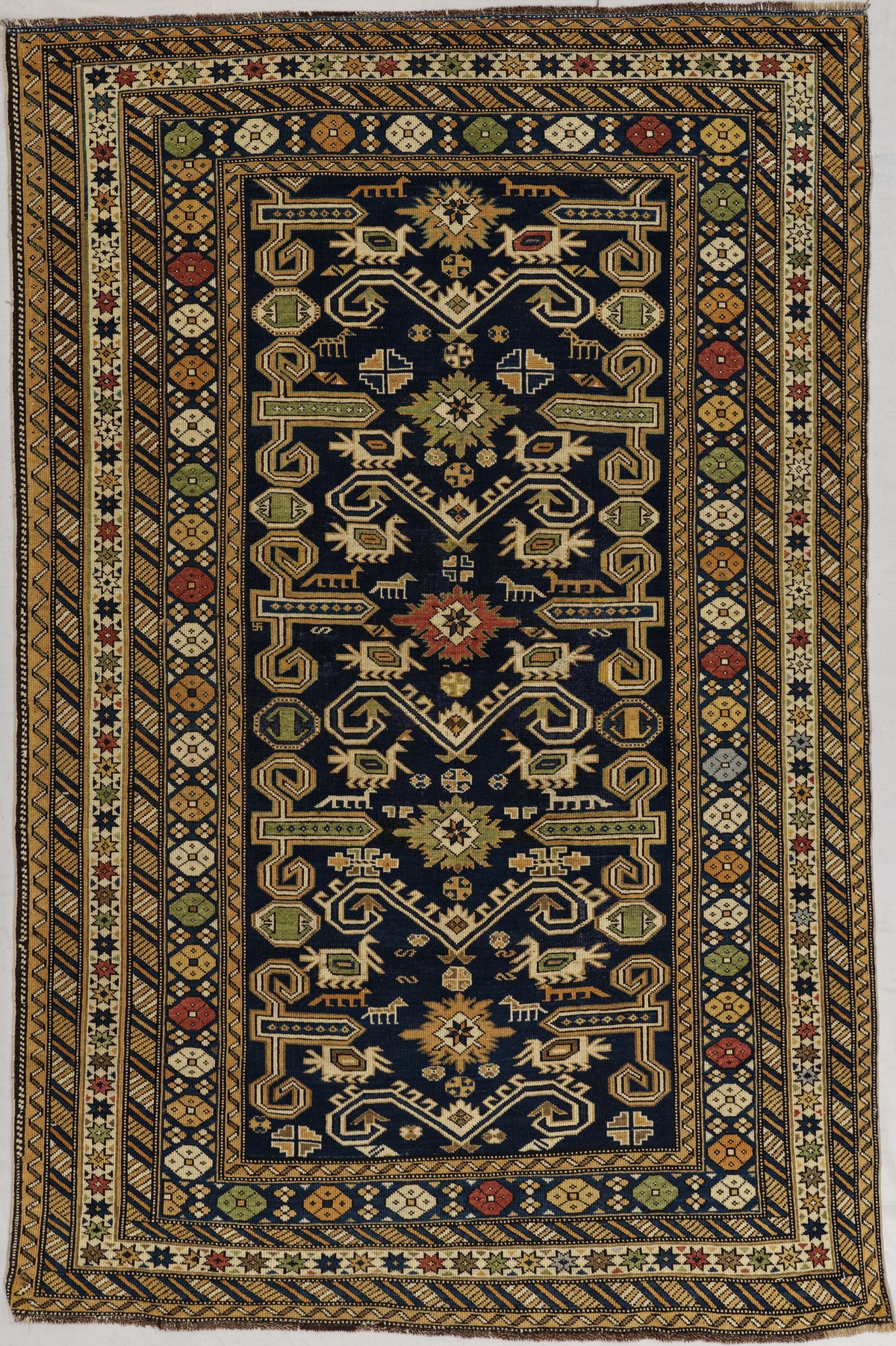 Antique Caucasian Shirvan Rug Circa 1920 | 4' X 6' 3" | Midnight Blue & Pastel Colours | Tribal Production