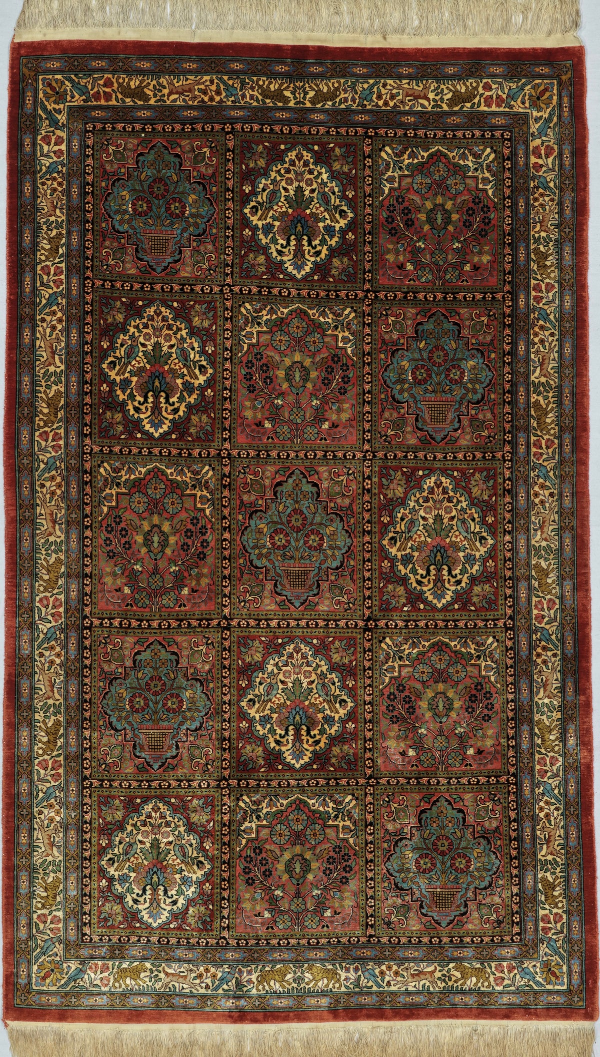 Kashmiri Silk Rug | 4' X 6' 7" | Panel Design | Multi-Colour | Urban Production