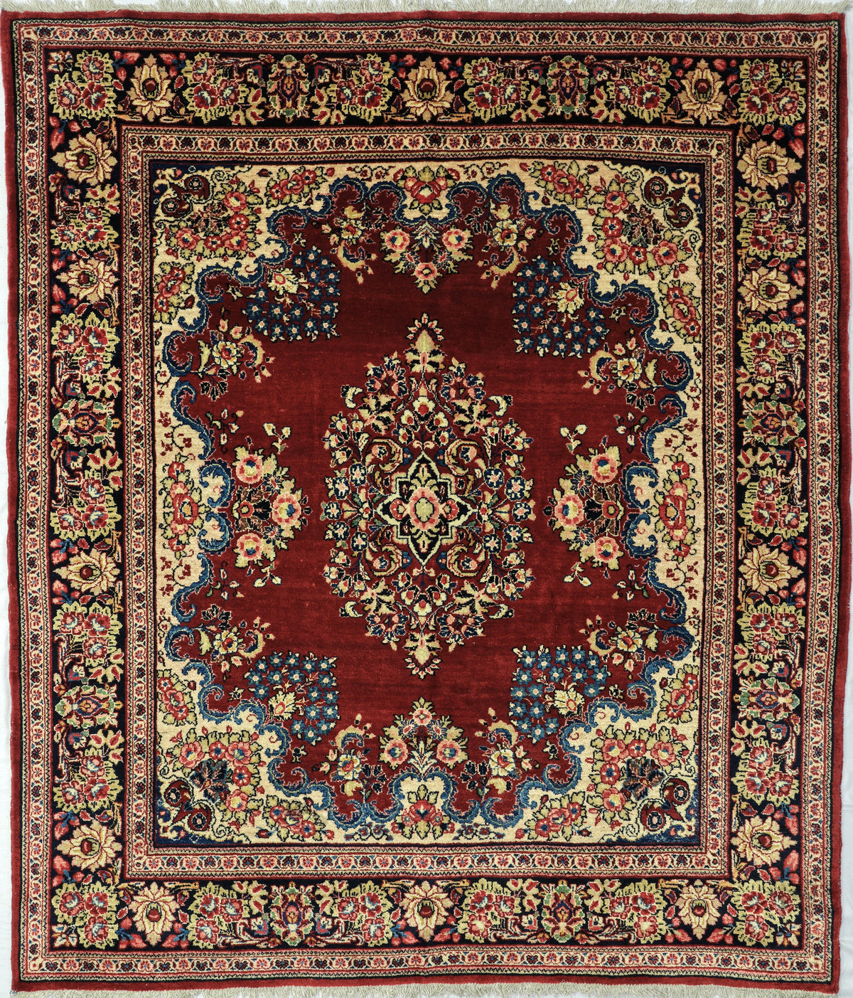 Vintage Persian Mahal Rug Circa 1950 | 6' 2" X 7' 1" | Medallion Design | Red Colour | Tribal Production