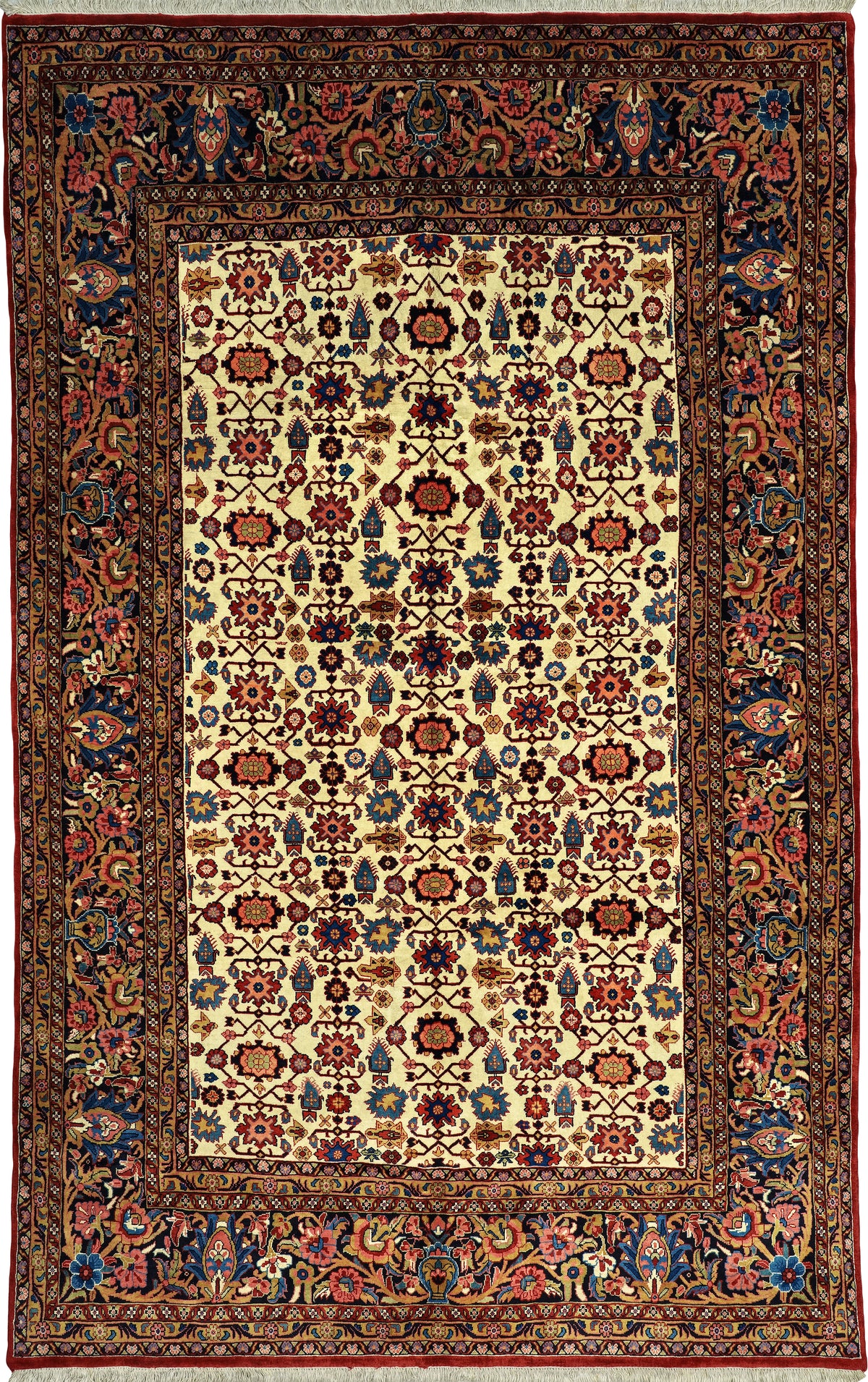 Persian Heriz Rug | 6' 8" X 10' 5" | Ivory Colour | Geometric Allover Design | Tribal Production