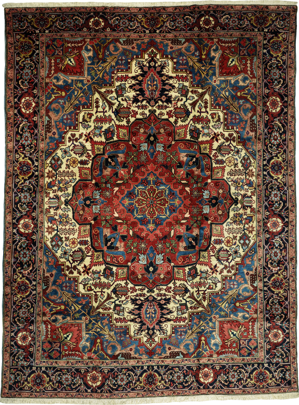 Persian Heriz Rug | 10' 2" X 13' 5" | Ivory & Red Colours | Geometric Design | Tribal Production