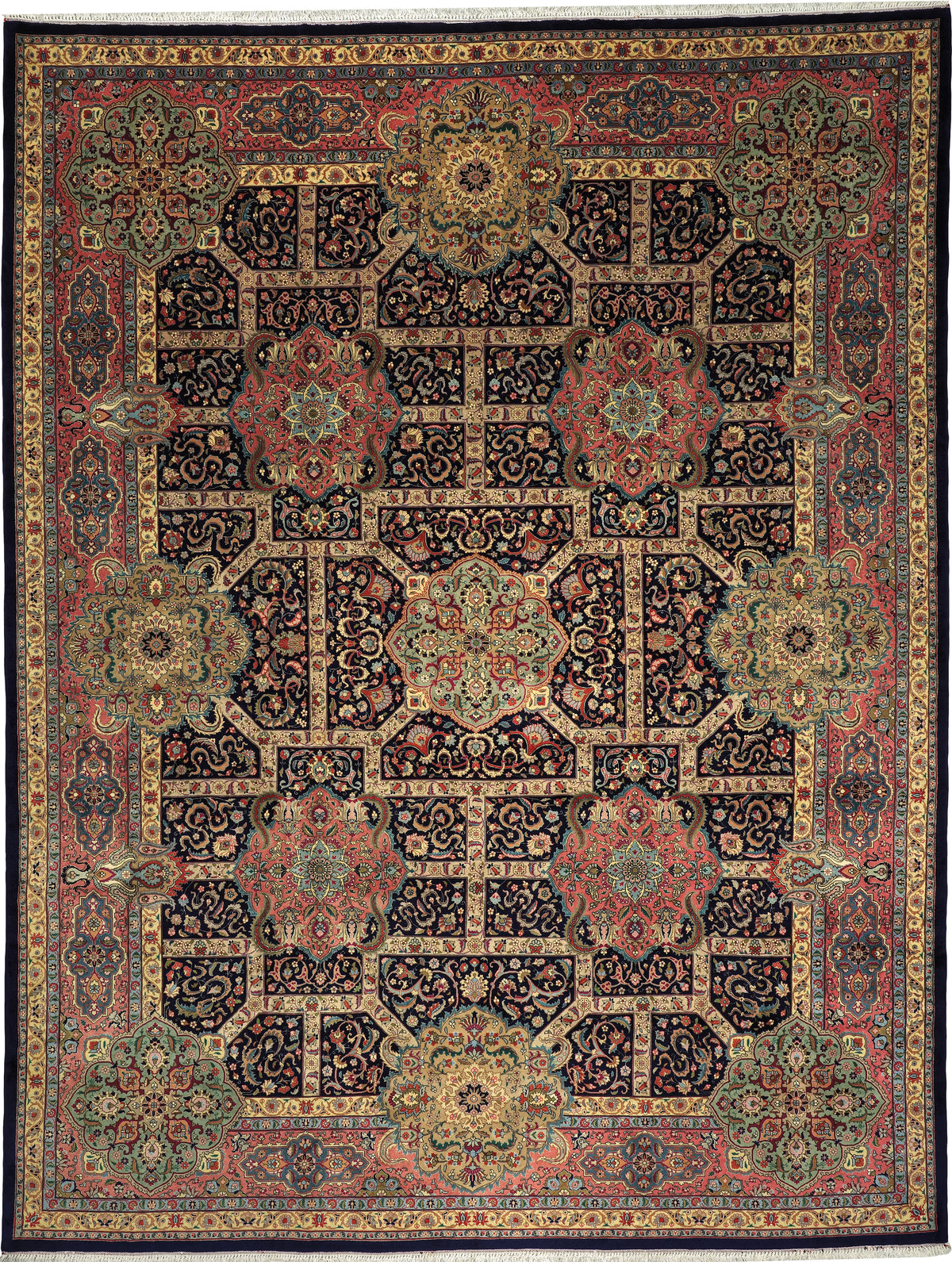Vintage Persian Tabriz Ghalicheh-Baf Rug Circa 1960 | 9' 9" X 12' 8" | Multicolours | Allover Design | Urban Production