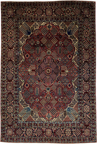 Antique Persian Meymeh Rug Circa 1920 | 10' 4" X 15' 5" | Geometric Design | Red Colour | Finely Woven | Tribal Production