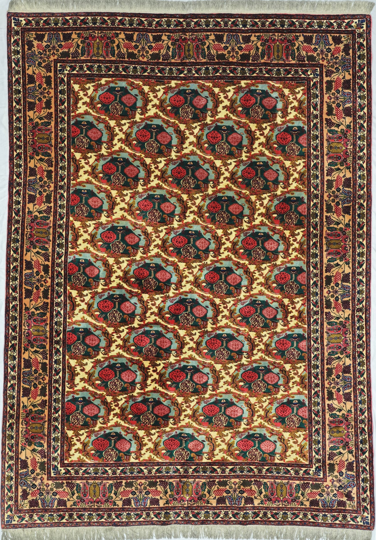 Persian Senneh Rug | 8' 1" X 11' 4" | Floral Design | Ivory & Beige Colours | Urban Production
