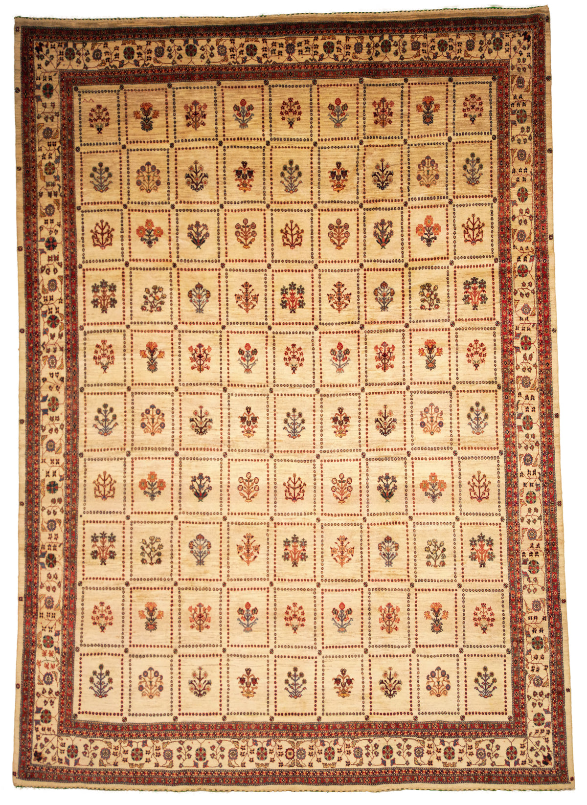 Persian Qashqai Luri Rug | 8' 1" X 11' 7" | Ivory Background | Tribal Production