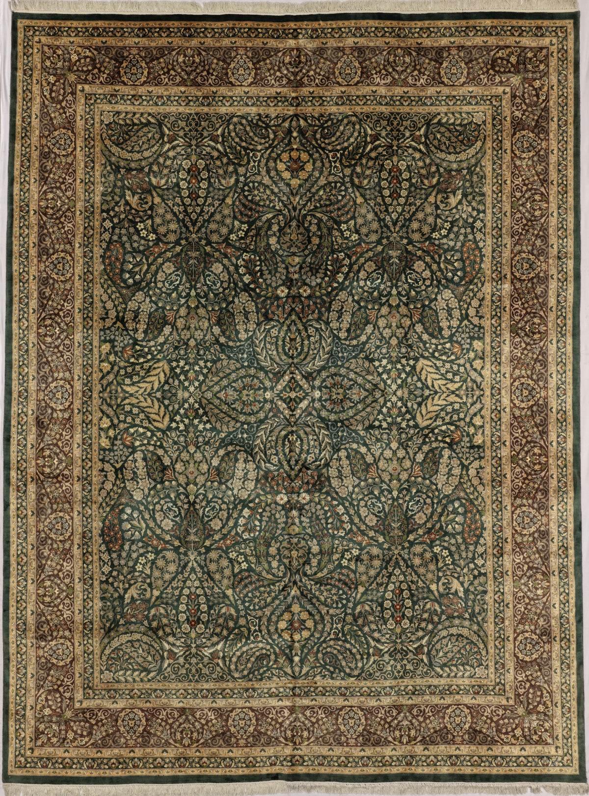 Pakistanian Rug | 9' 1" X 12' 1" | Allover Floral Design | Pistachio & Brown Colours | Finely Woven | Urban Production