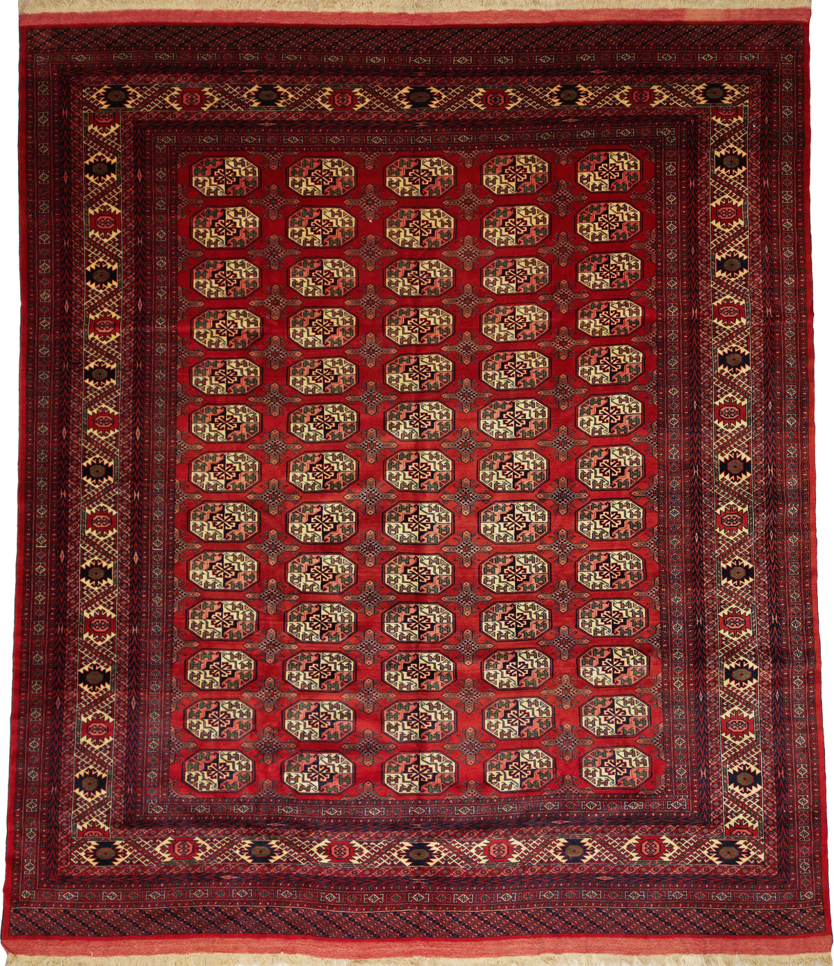 Persian Bokhara Rug | 9' 9" X 11' 1" | Large Size | Red & Ivory Colours | Finely Woven | Tribal Production