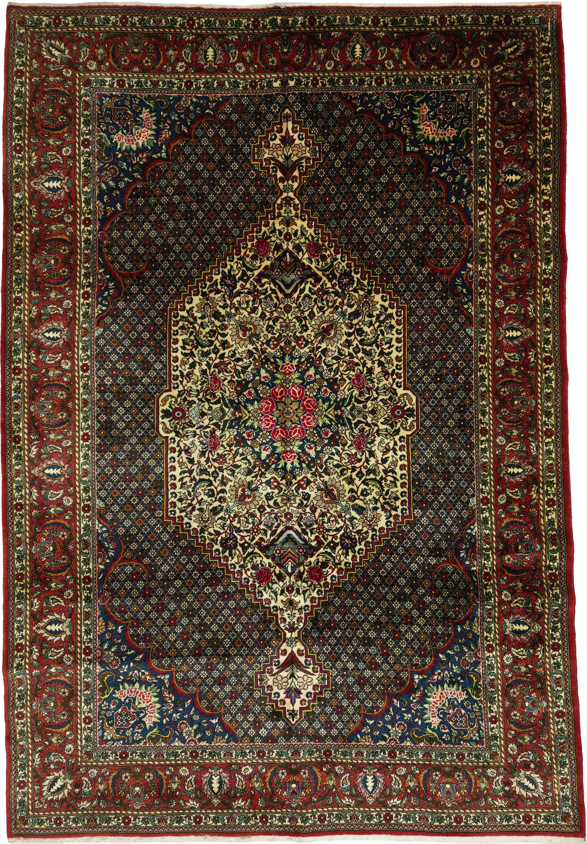 Persian Bakhtiar Rug | 7' 1" X 10' 4" | Floral Design | Ivory & Green Colours | Urban Production